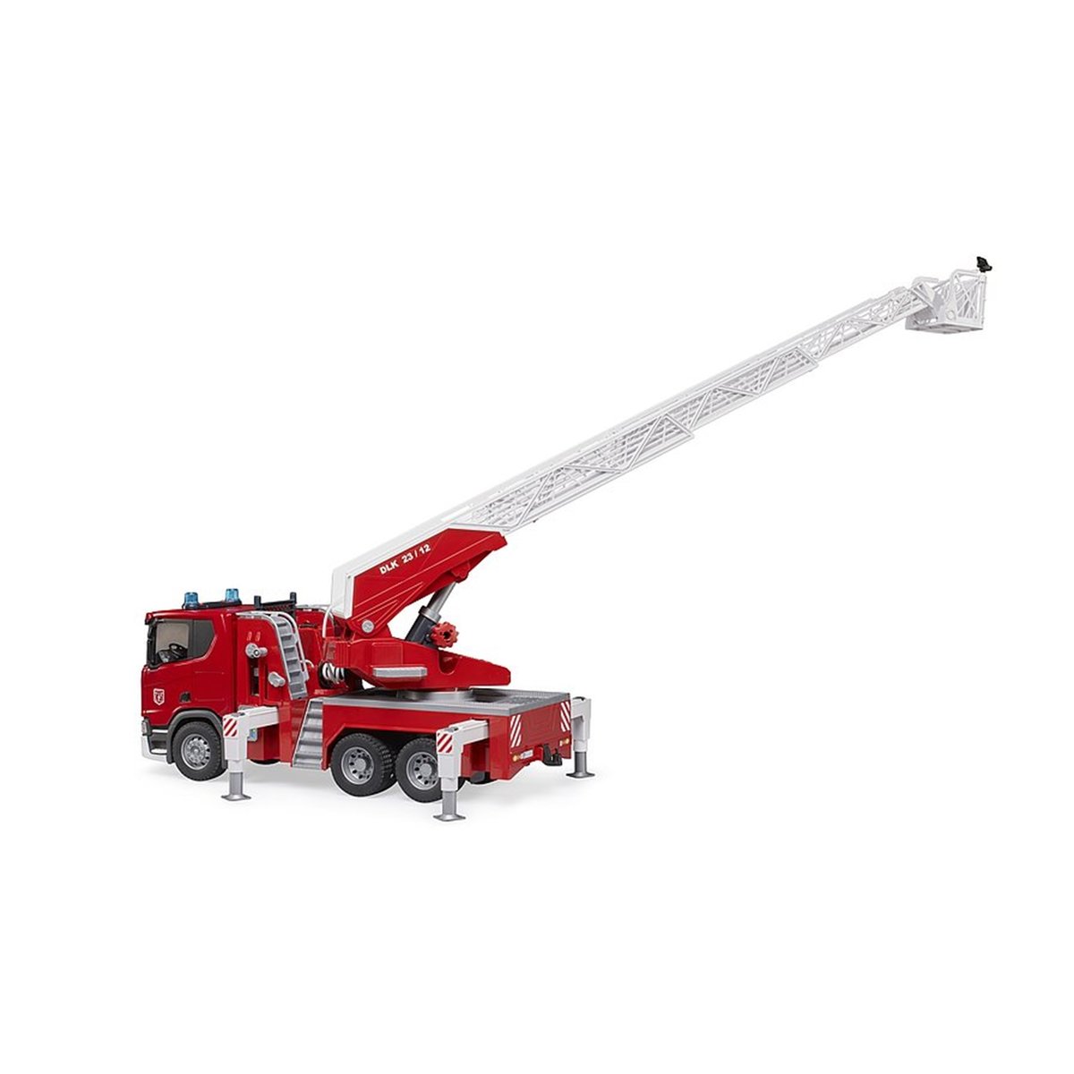 Scania Super 560R Pompiers avec échelle pivotante, pompe à eau et module Light & Sound rouge, BRUDER