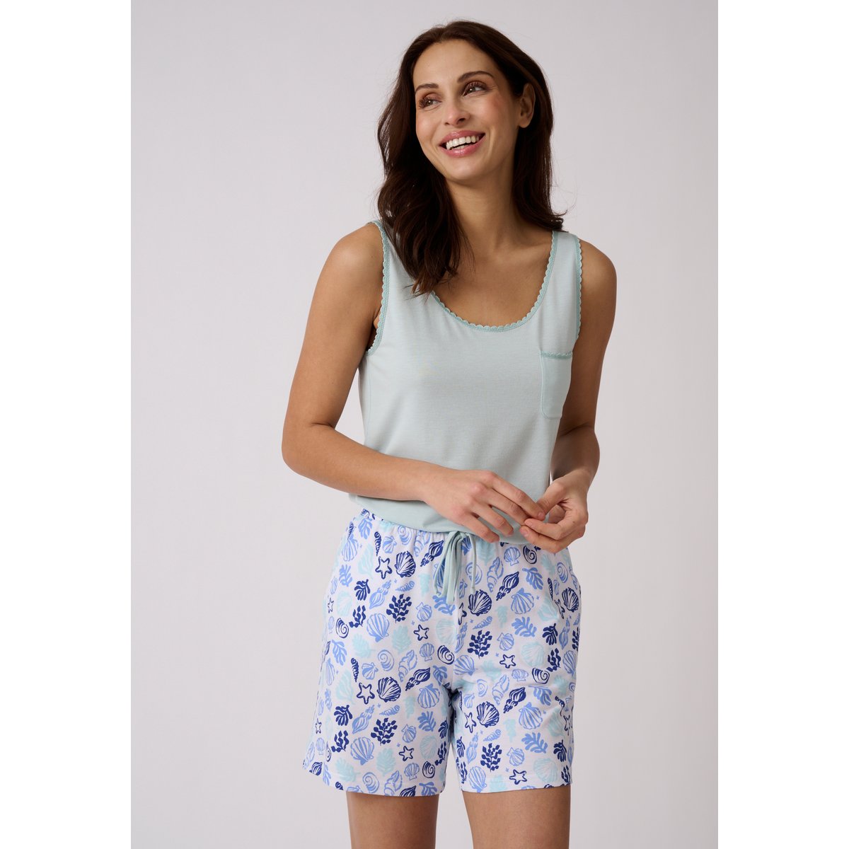 Pyjashort Climatyl en maille jersey blanc bleu clair imp., DAMART