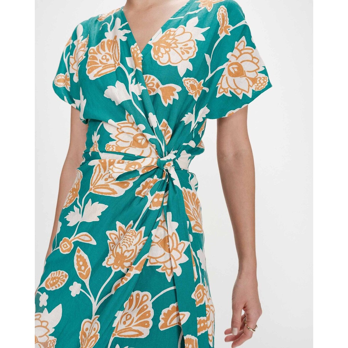 Robe courte portefeuille imprimée VELORA imprimé vert, GRACE & MILA