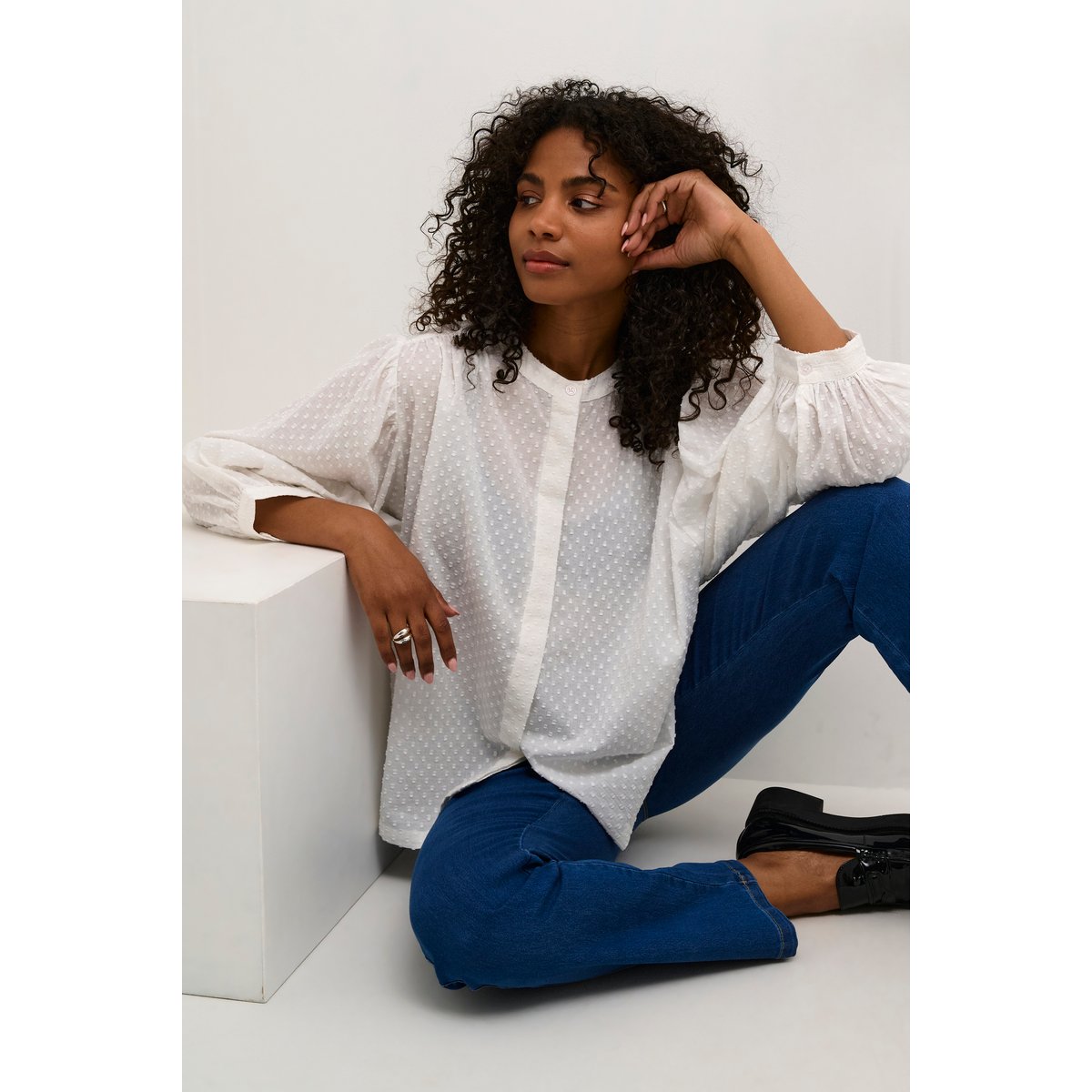 Long sleeved shirt blanc chalk, KAFFE