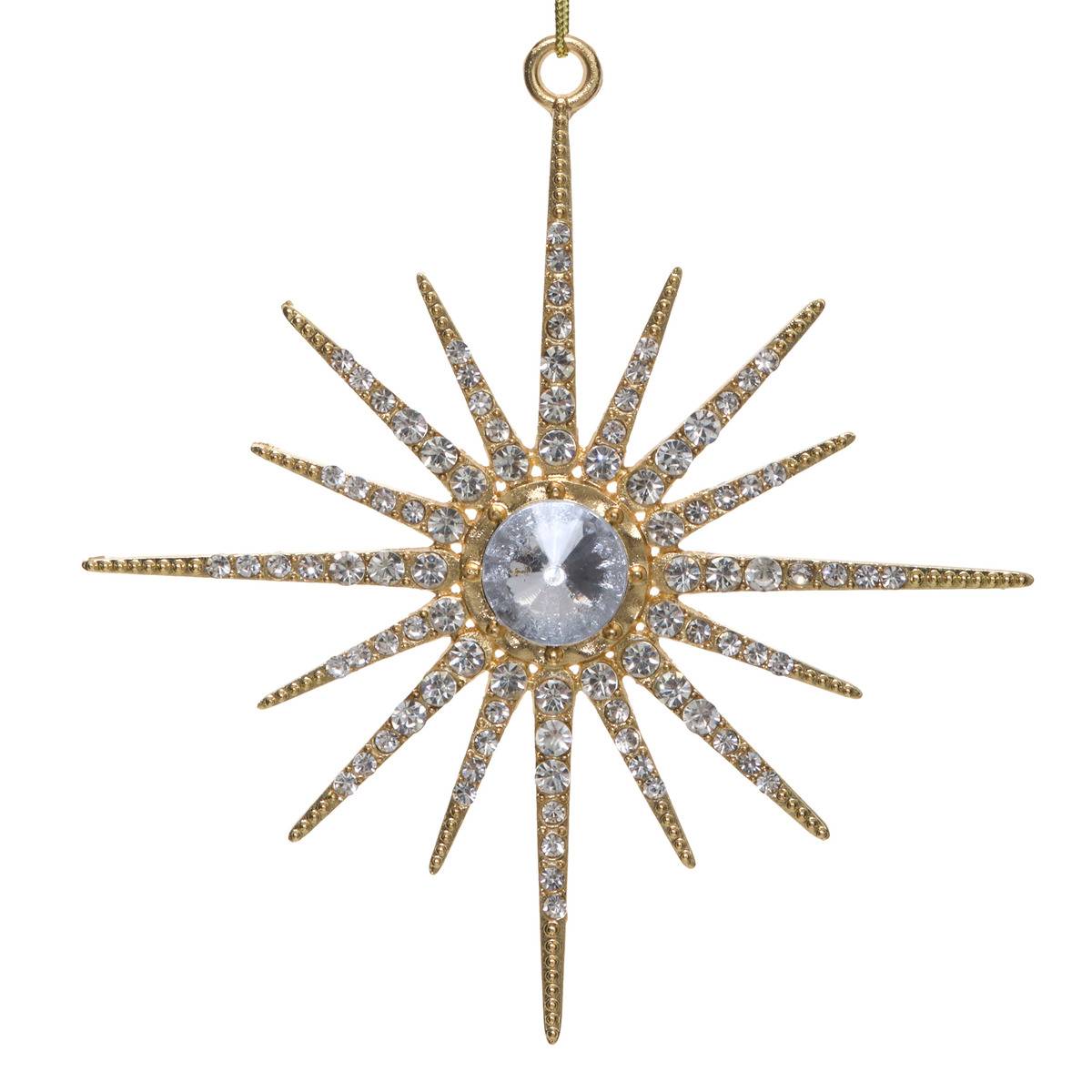 Lot de 2 suspensions de sapin étoile strass en métal 9 cm dore, FEERIC LIGHTS & CHRISTMAS