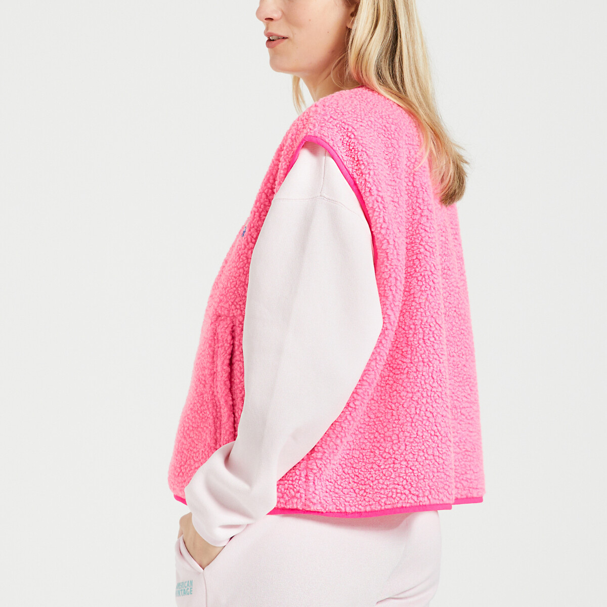 Chaleco de corte holgado y cuello redondo HOKTOWN rosa fluo, AMERICAN VINTAGE