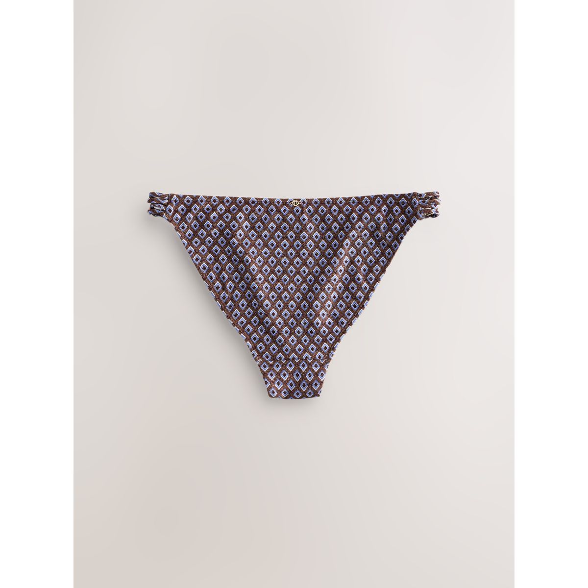 Bas de bikini tanga avec détails métalliques lurex géométrique marron chocolat, NEXT