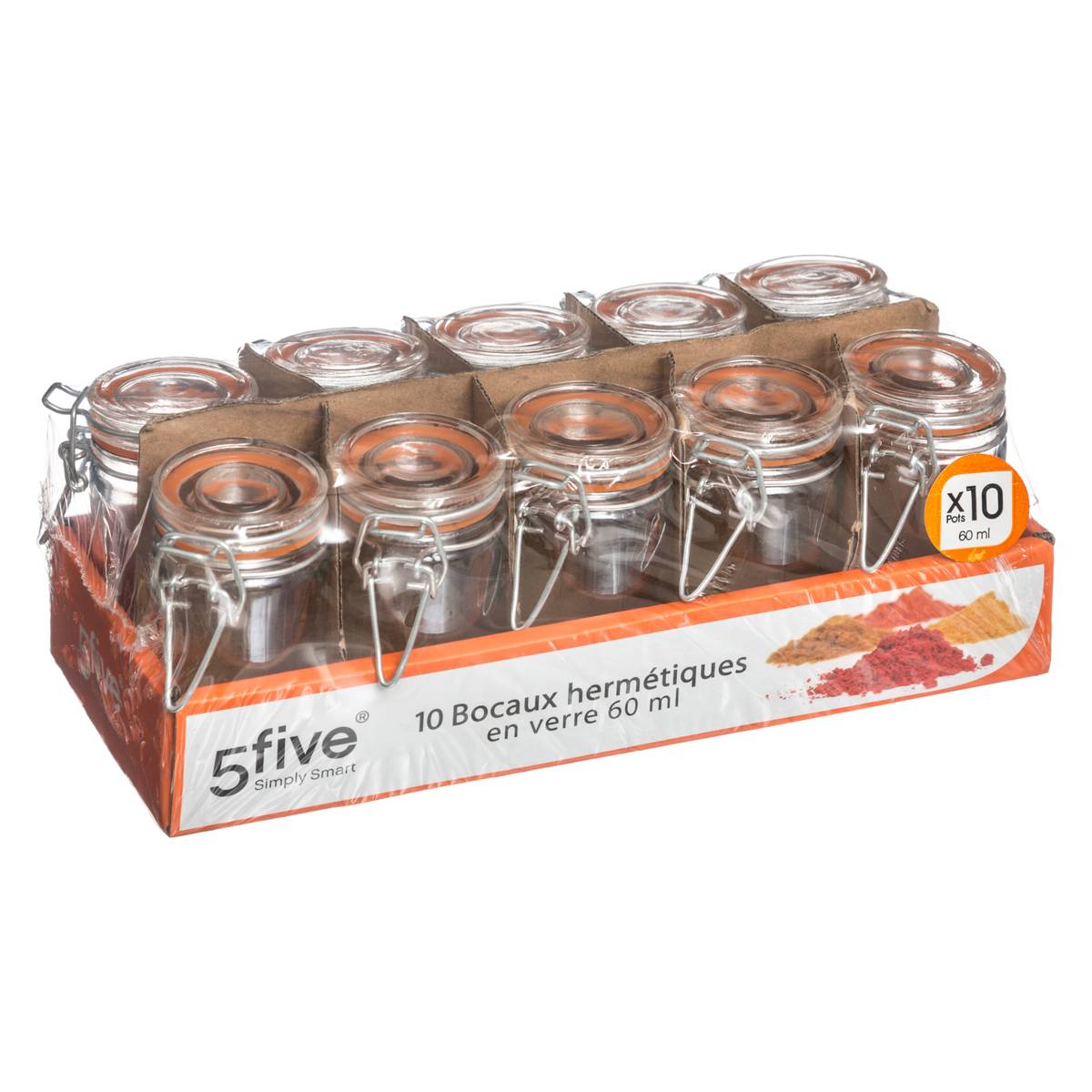 Lot de 10 petits pots 60 ml JARRO transparent, 5FIVE SIMPLY SMART