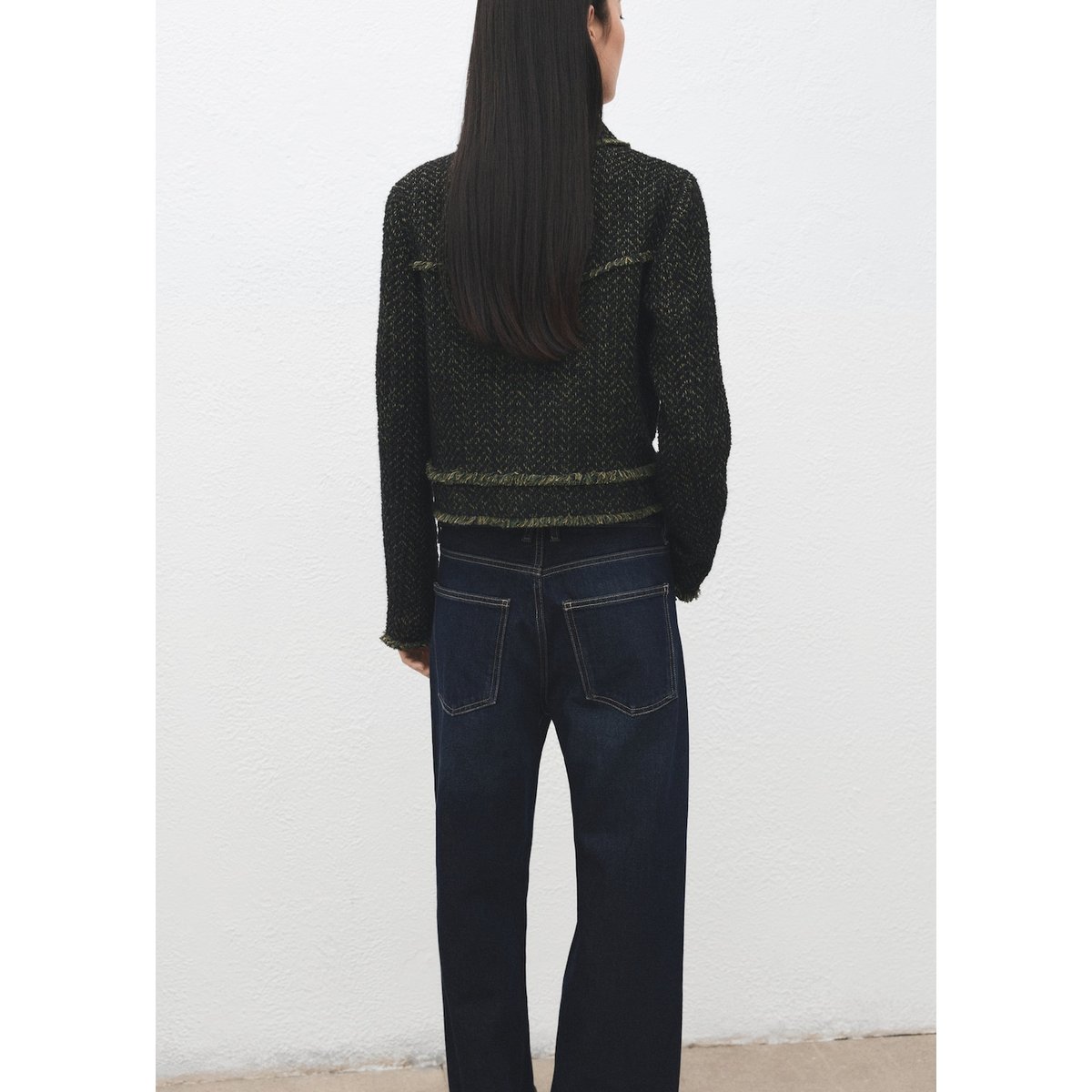 Veste tweed col à revers vert, MANGO