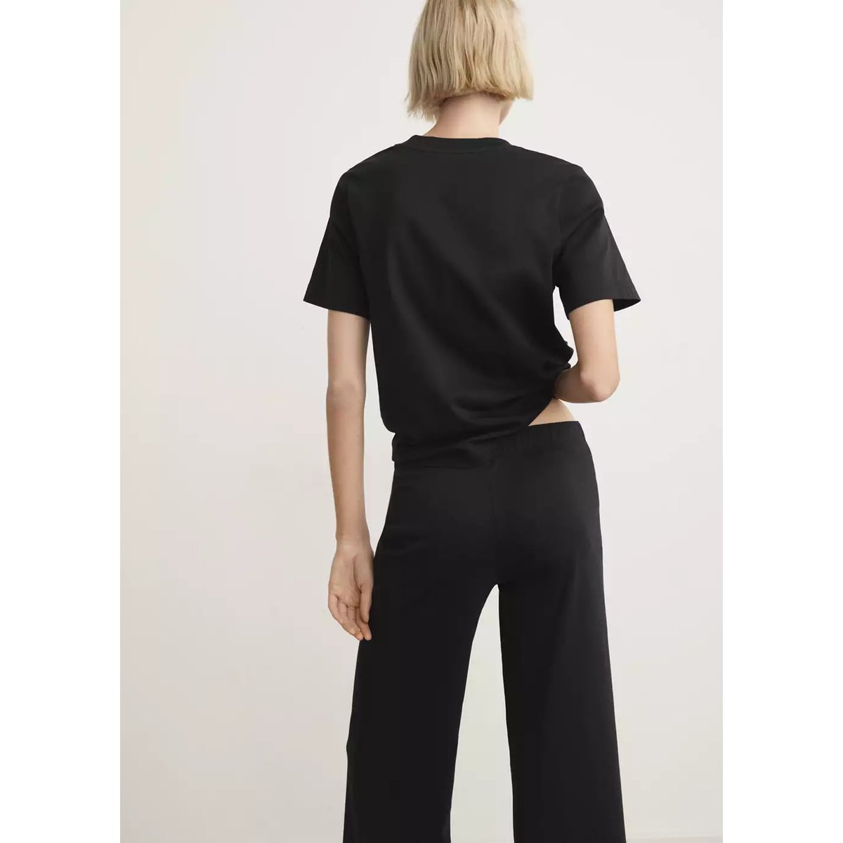 T-shirt de pyjama en coton manches courtes noir, MANGO