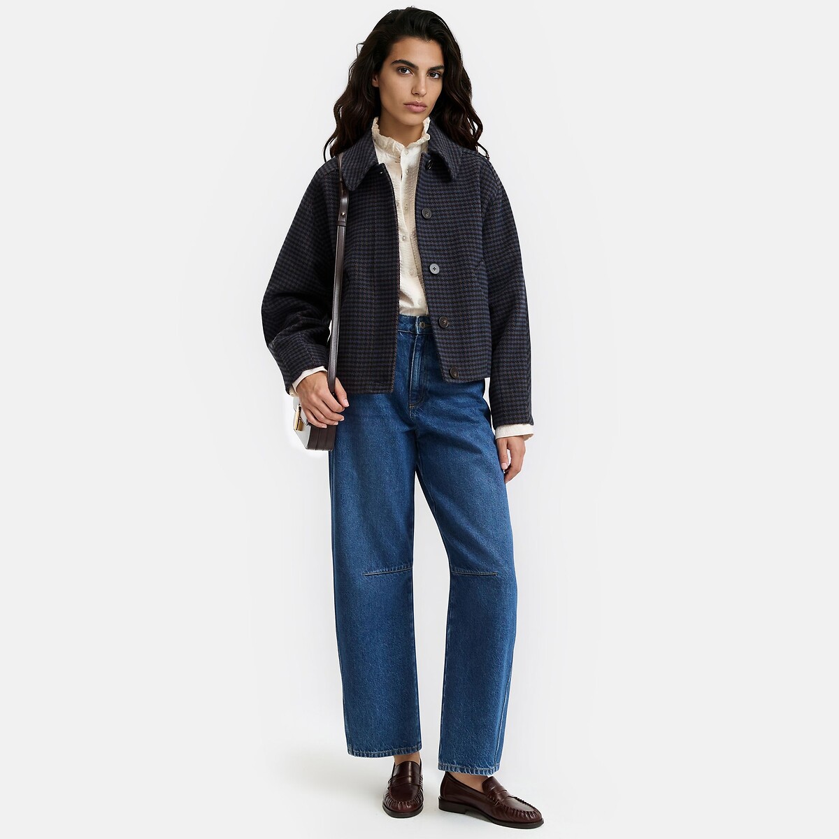 Blouson motif pied-de-poule, à col chemise carreaux bleu, LA REDOUTE COLLECTIONS