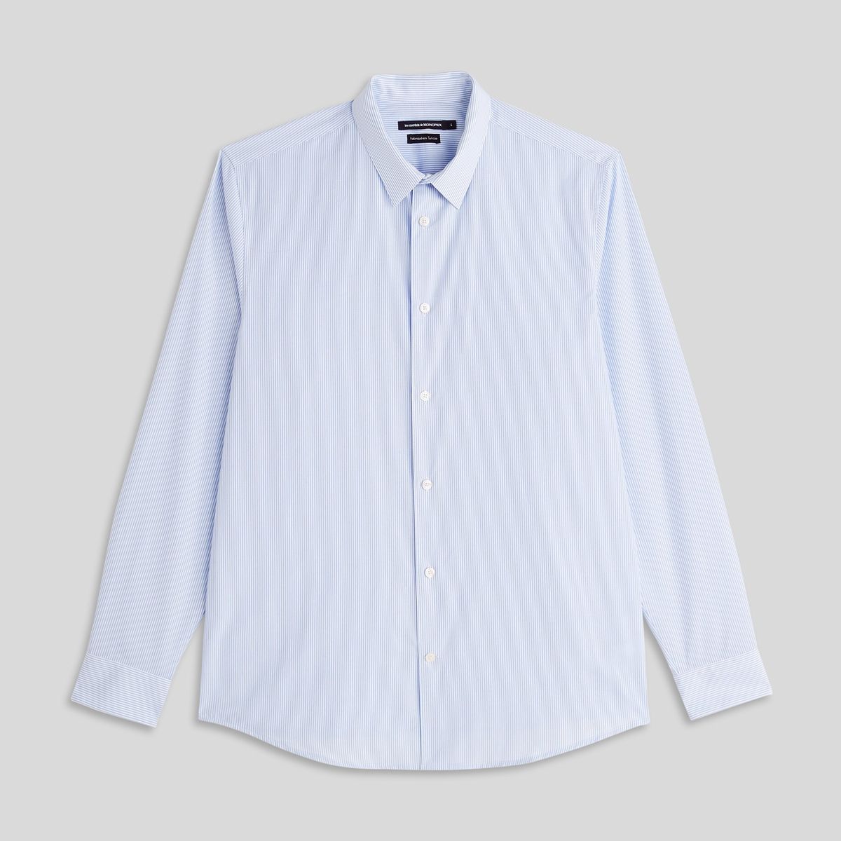 Chemise Rayée En Coton Bio blanc/ciel, MONOPRIX