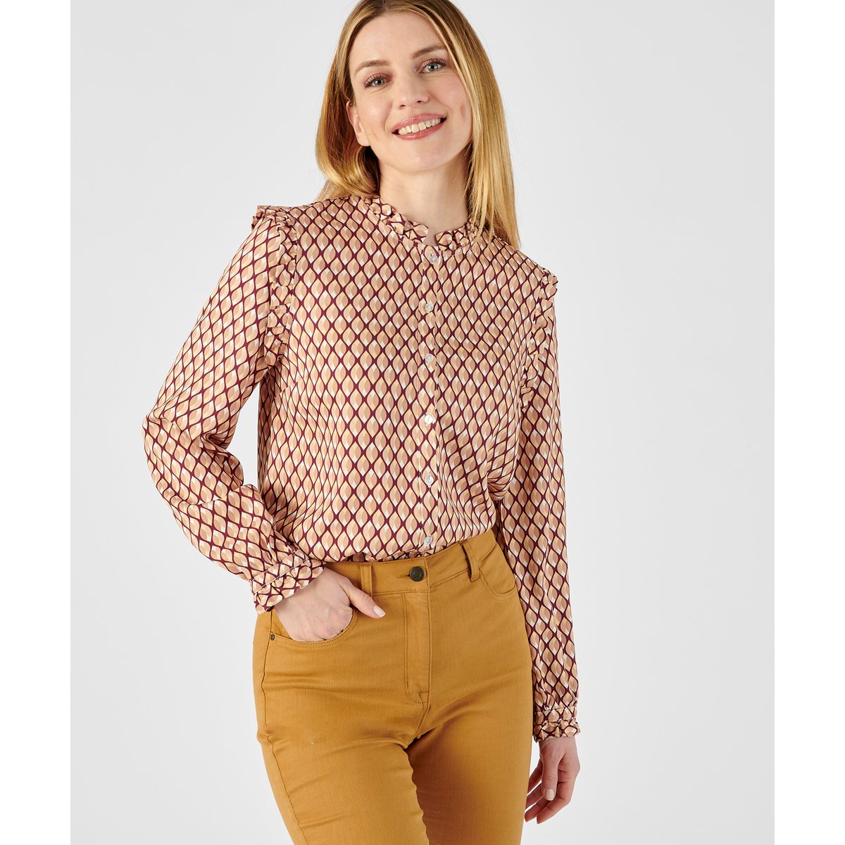 Chemisier en fibres de viscose Lenzing(TM) marron beige graphique, DAMART