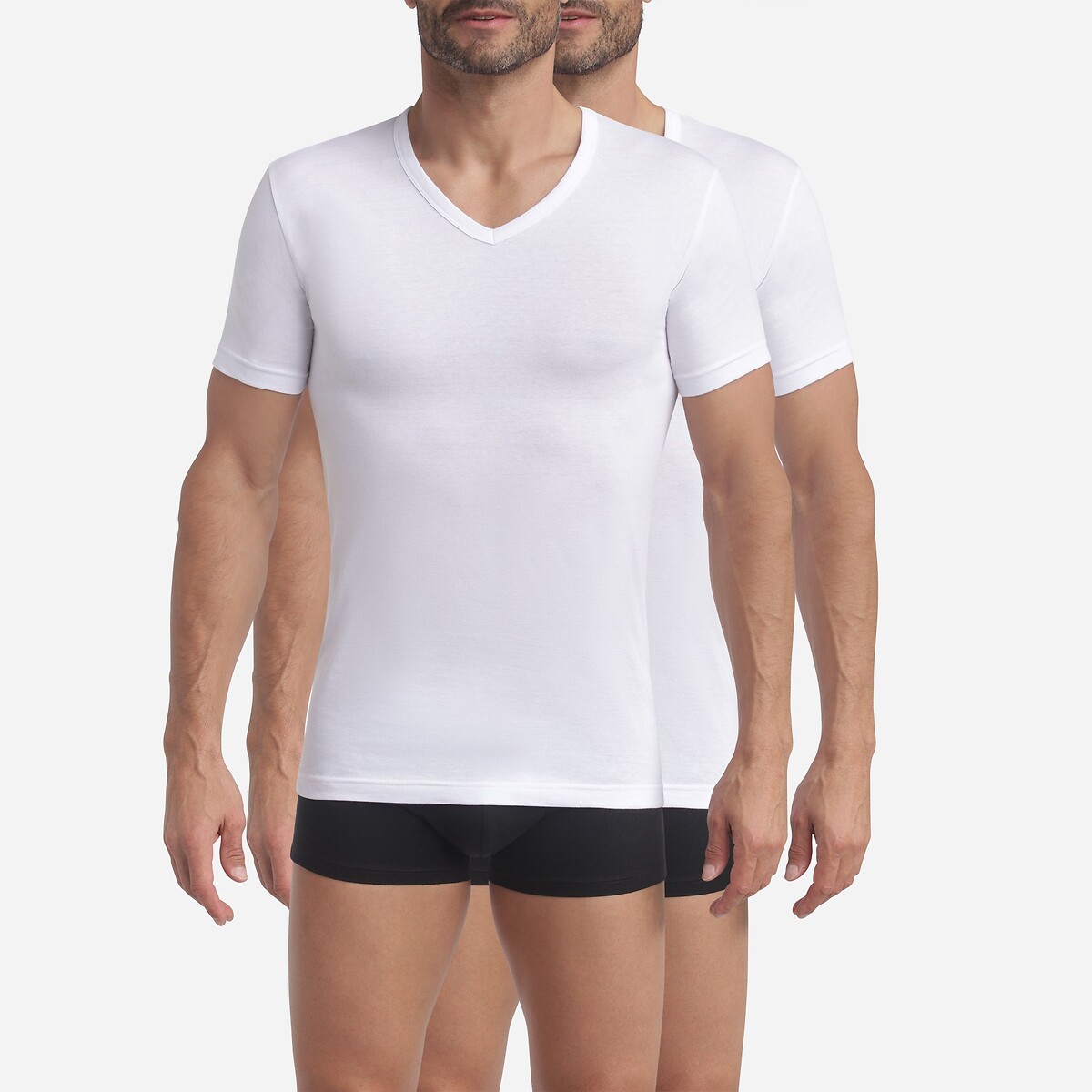 Lot de 2 T-shirts unis col V blanc ECODIM blanc, DIM