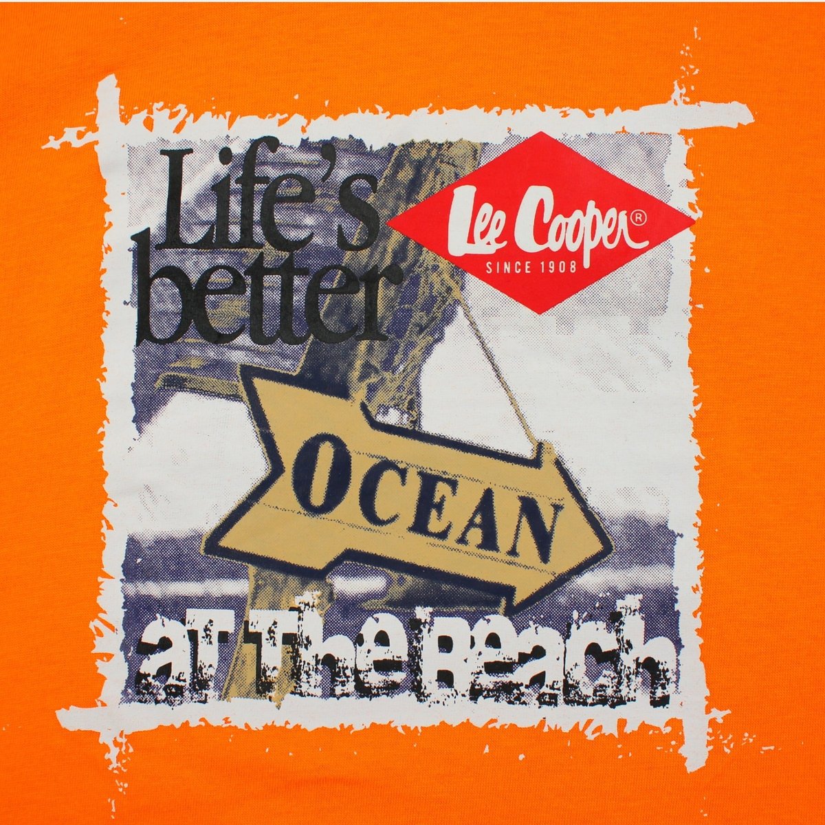 T-shirt manches courtes imprimé océan, col rond SURF CLUB orange, LEE COOPER