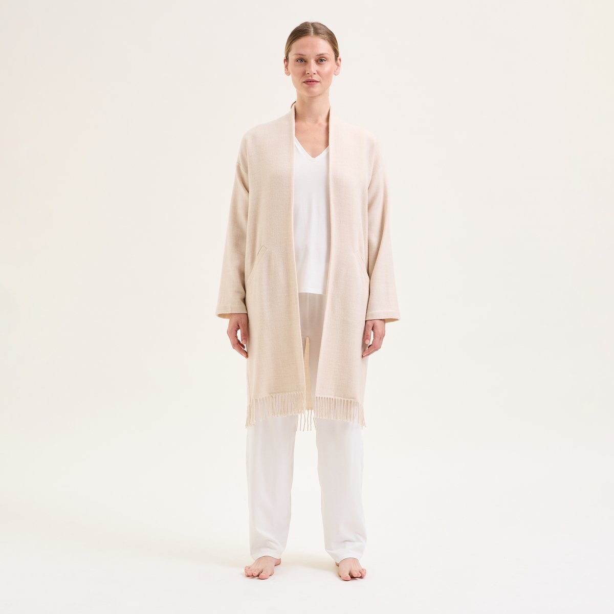 Poncho long en laine LAURENCE crème, LAURENCE TAVERNIER