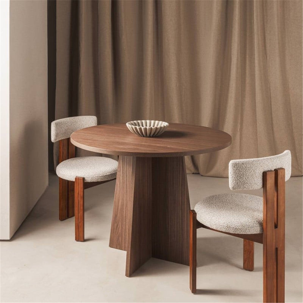 Table à manger ronde en bois pour 4 personnes noyer lincoln, RECOLLECTION
