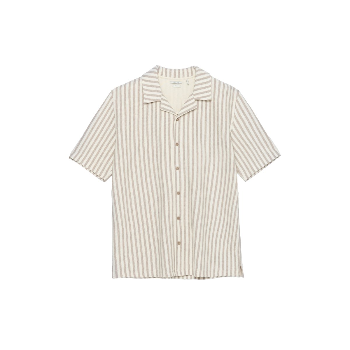 Chemise regular manches courtes maille rayée warm taupe, IKKS