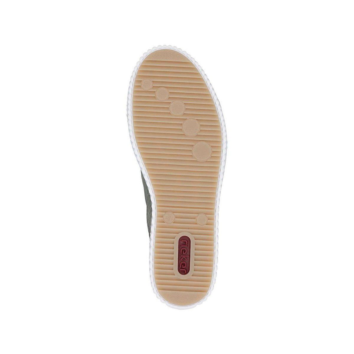 Tennis en cuir blanches à talon plat avec des lacets et un zip latéral vert, RIEKER