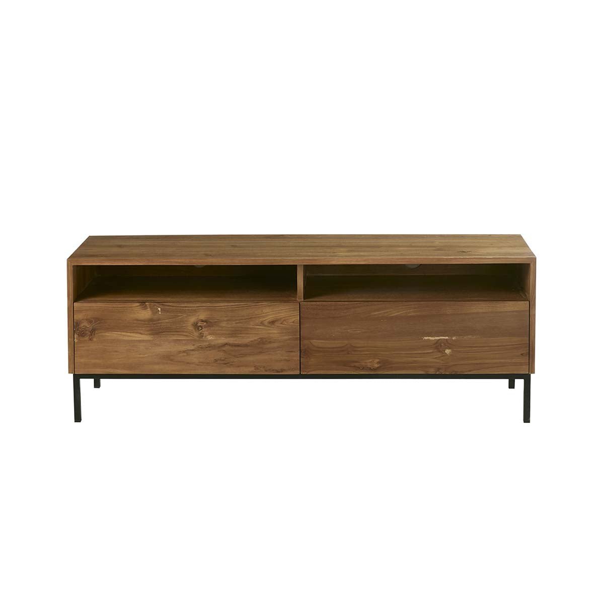 Meuble TV en bois de teck 140 cm 2 tiroirs LINA marron, BERAH GETAH