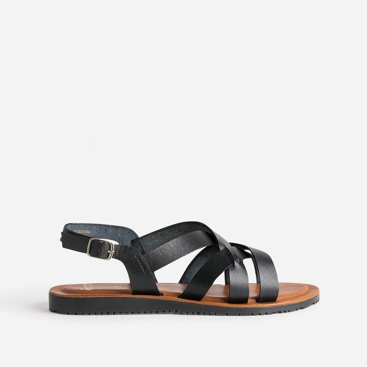 Sandale Plate en cuir NAMIRA noir/kaki, ERAM
