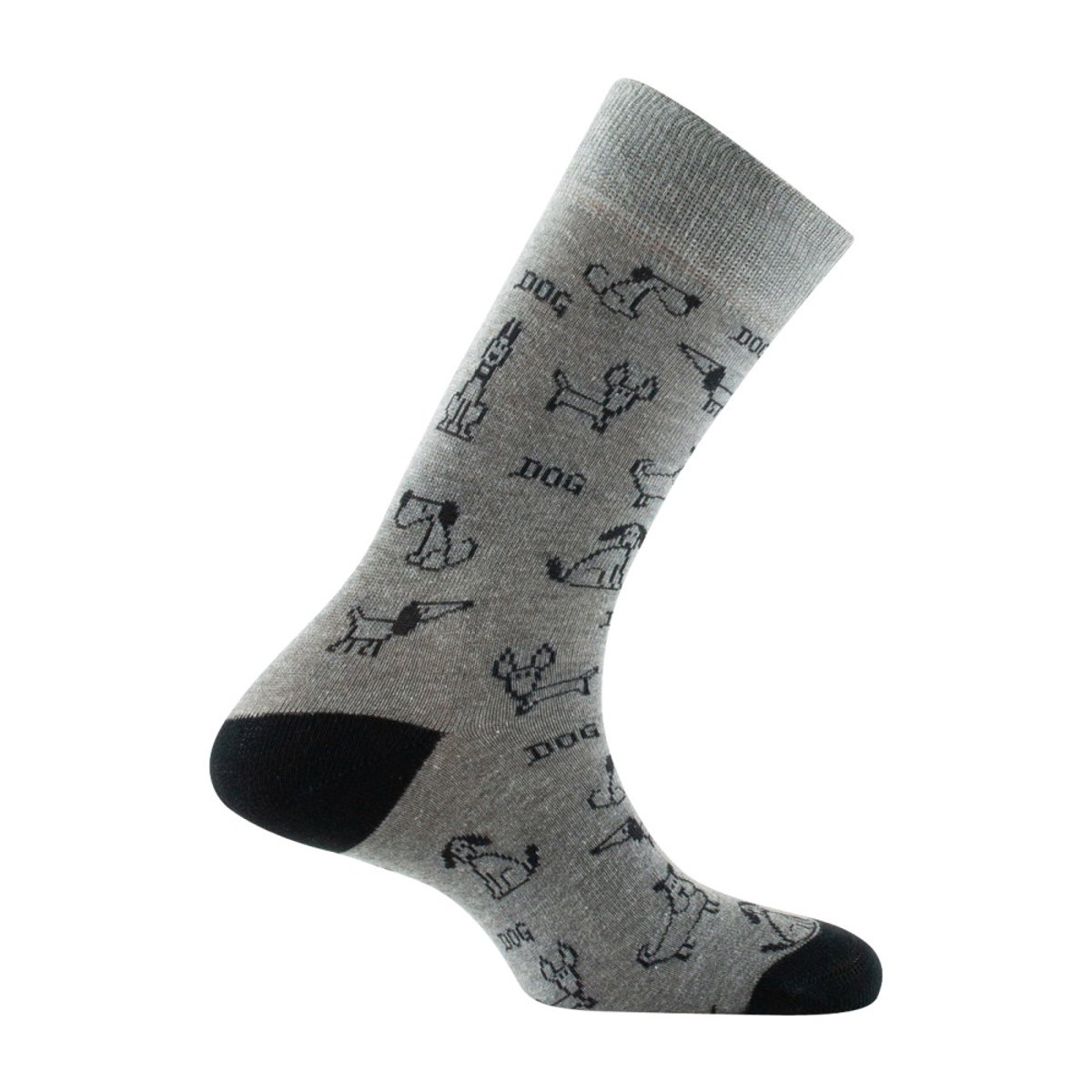 Lot de 2 paires de mi-chaussettes en coton motif chiens noir gris, KINDY