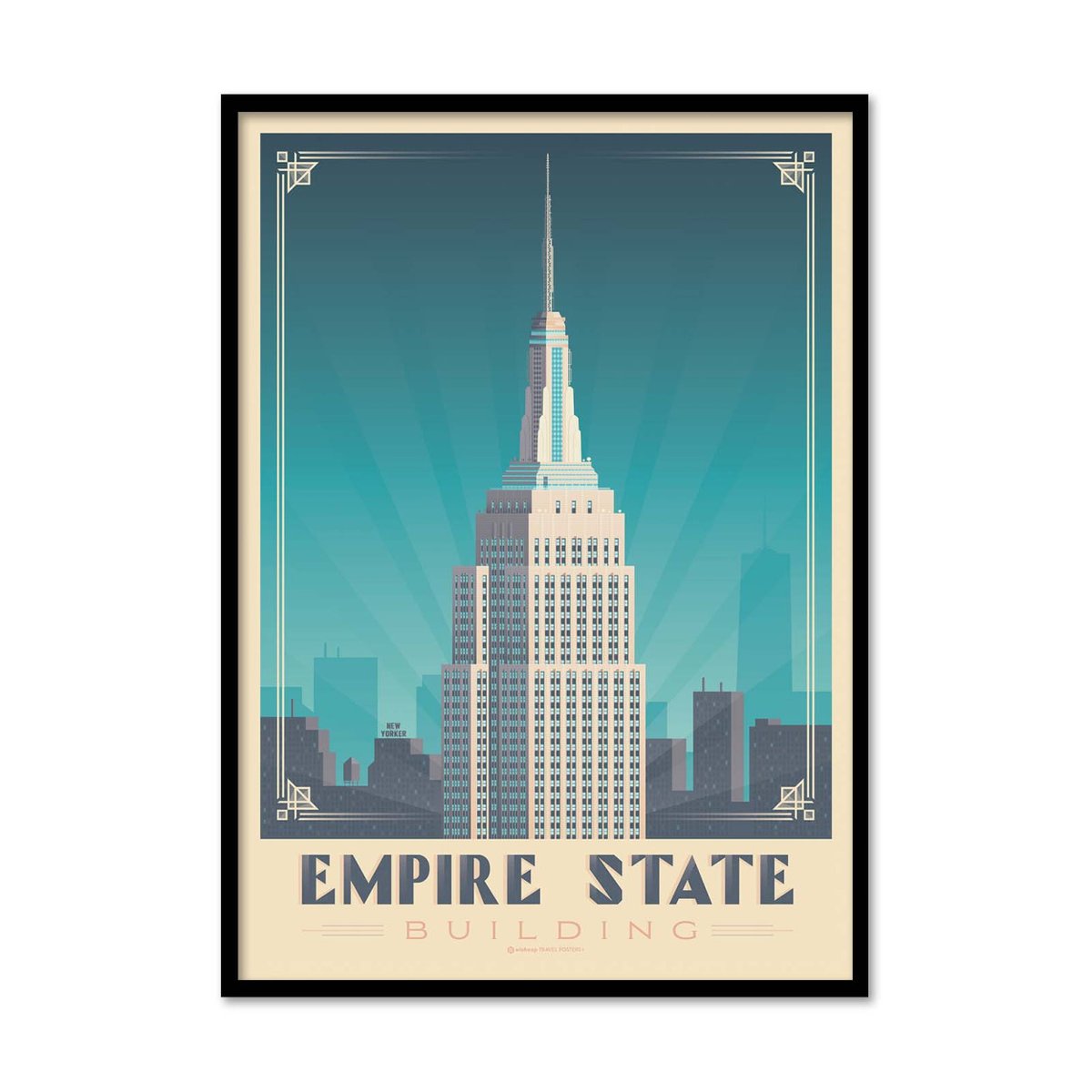 Affiche d'art - Empire State Building - Olahoop Travel Posters affiche d'art avec cadre bois noir, WALL EDITIONS