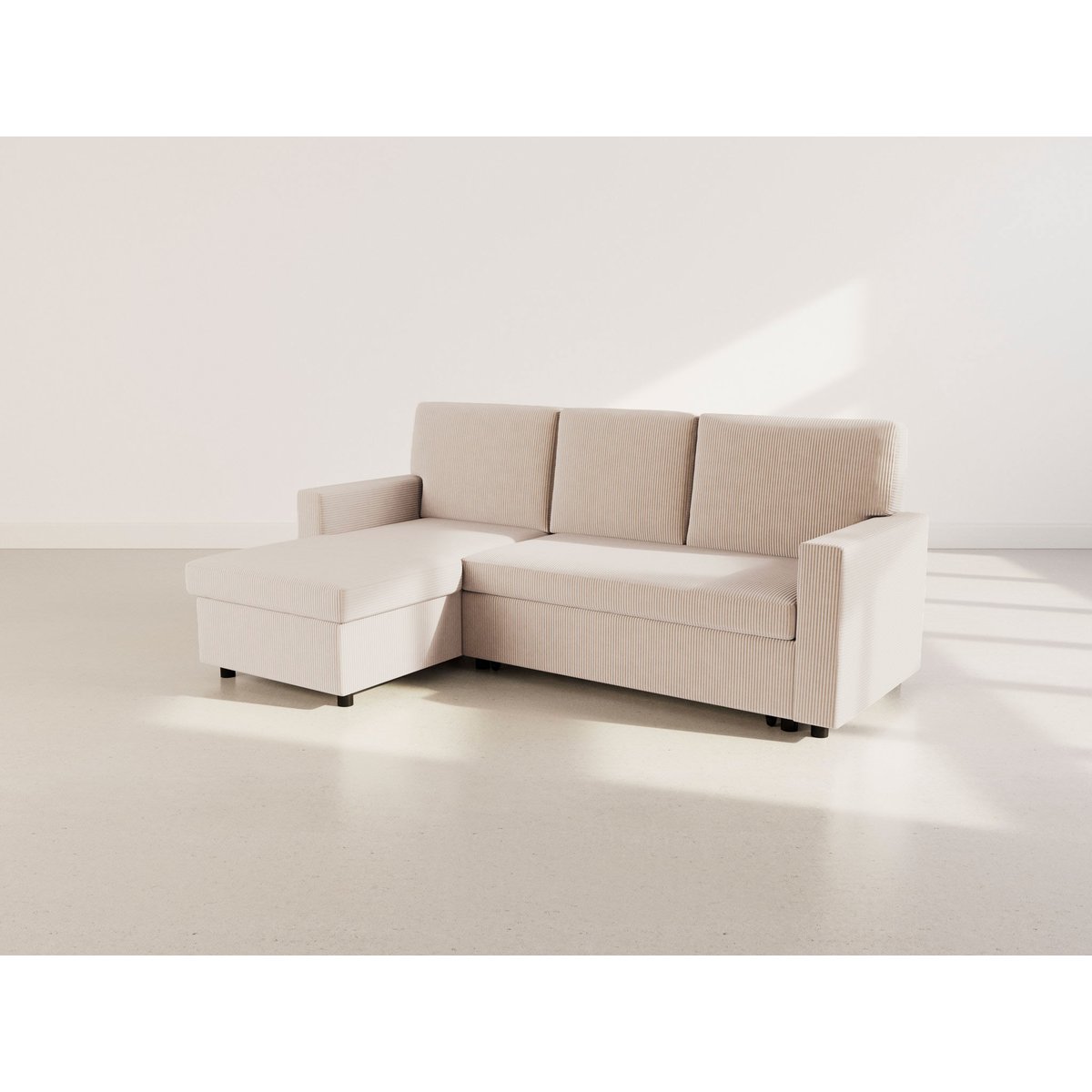 Canapé d’angle convertible velours côtelé, MEIYA beige, BEST MOBILIER