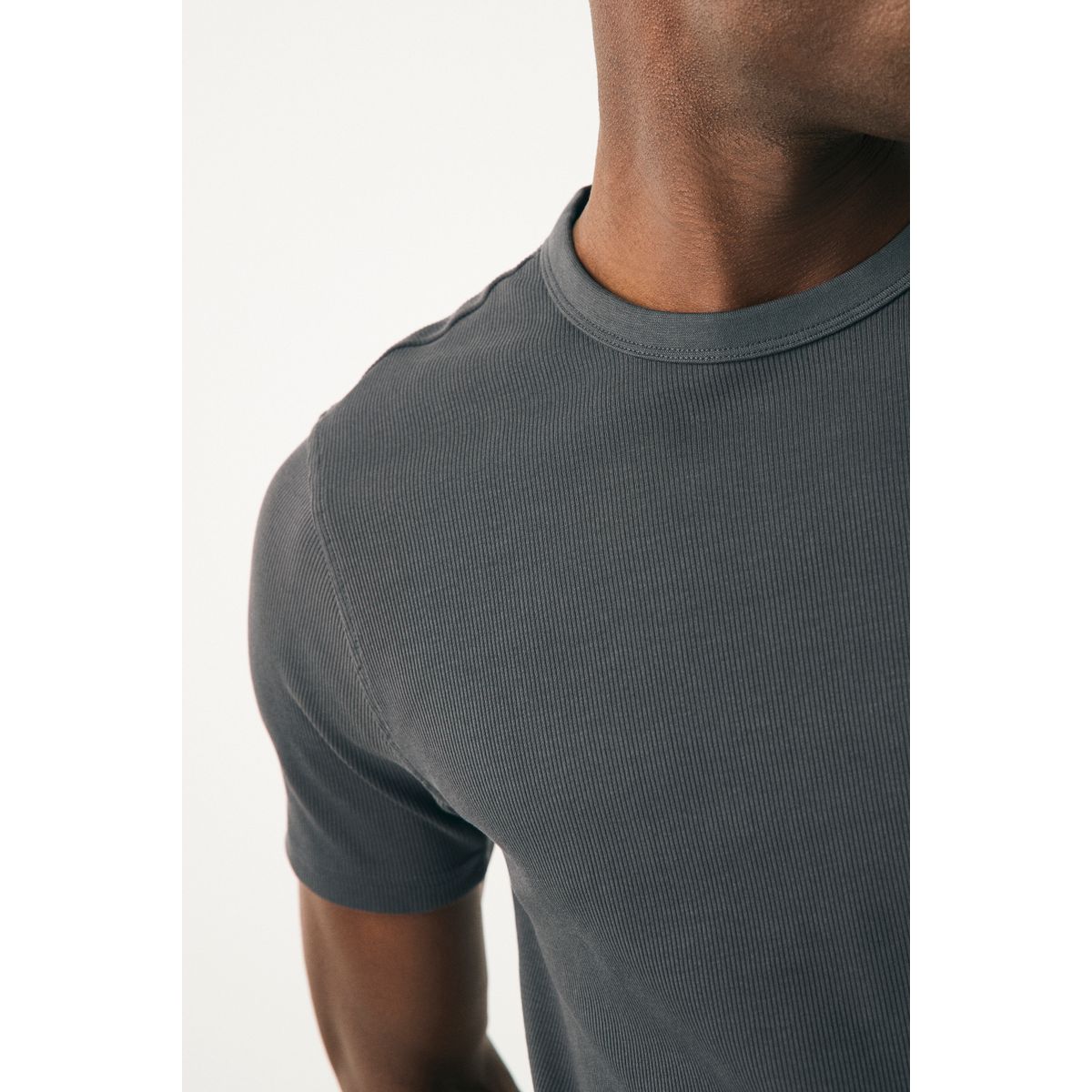 T-shirt ras du cou côtelé à manches courtes gris, NEXT