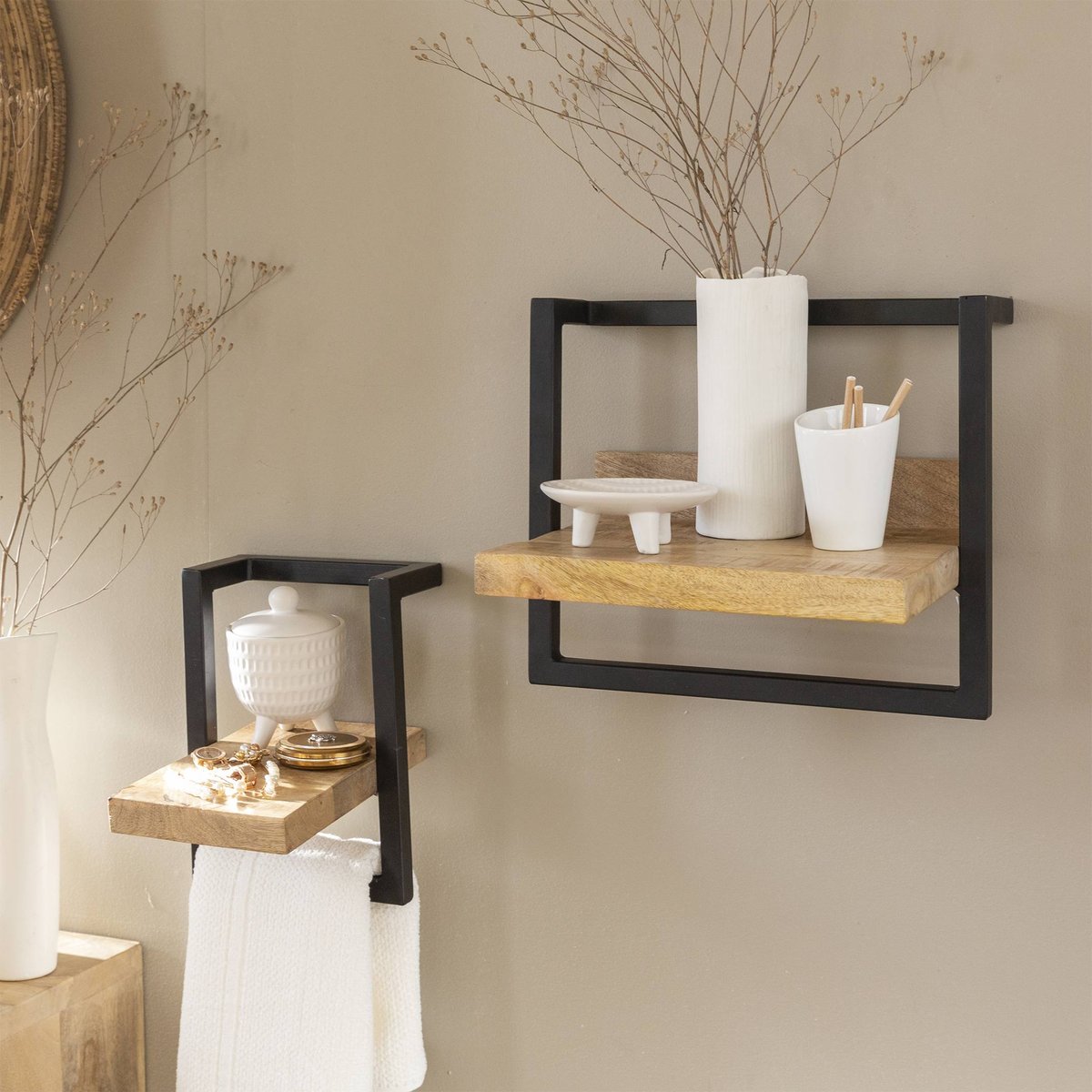 Etagère murale en bois de manguier petit modèle JOIE noir, MADE IN MEUBLES