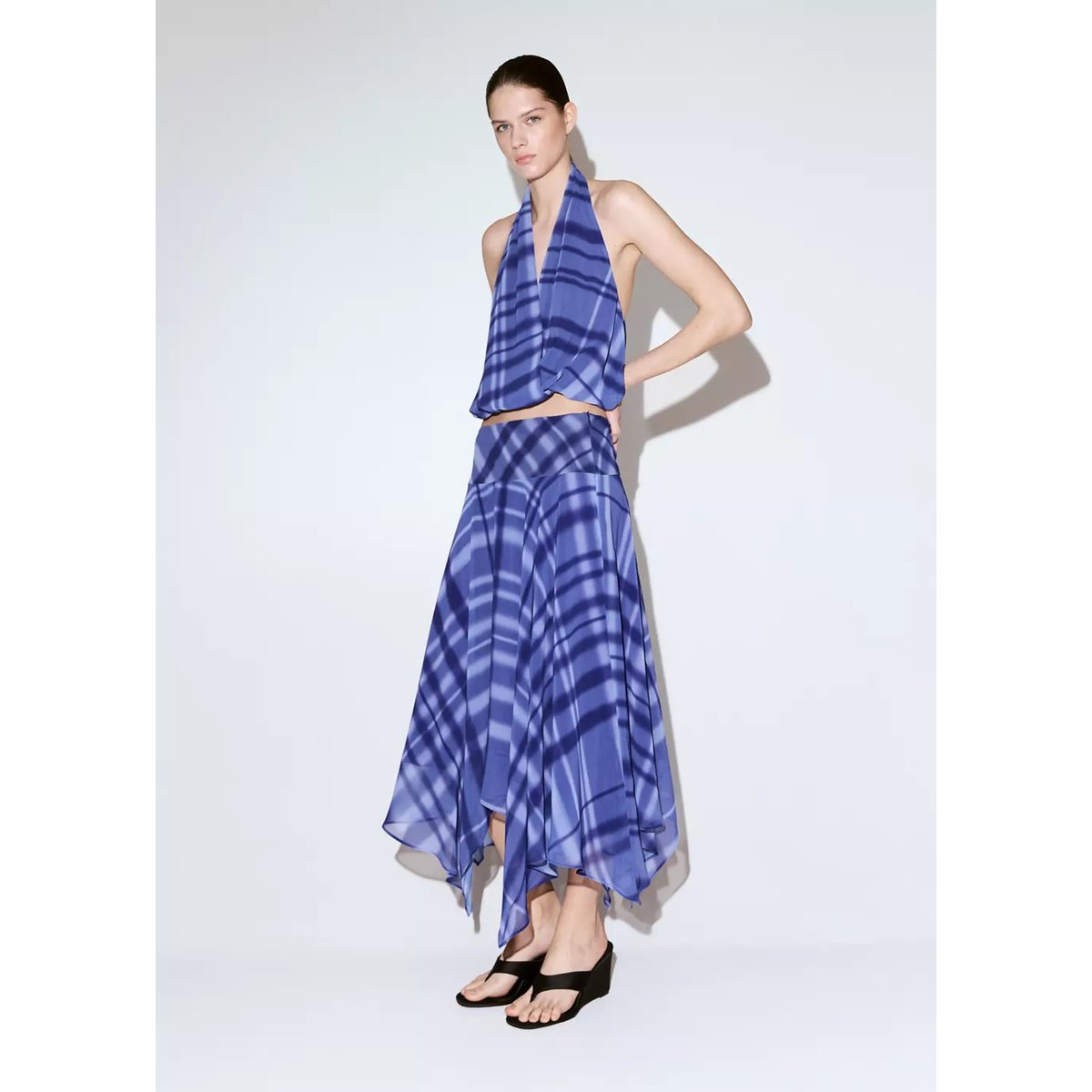 Jupe longue évasée bleu, MANGO