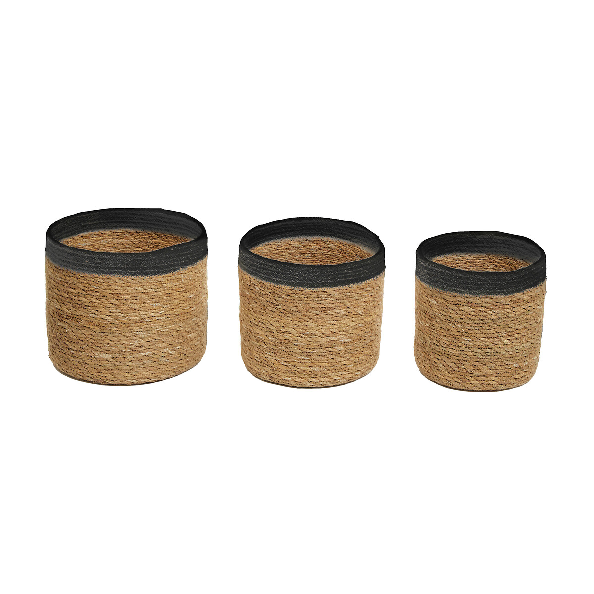 Set of 3 Seagrass Baskets with Black Trim natural, SO'HOME