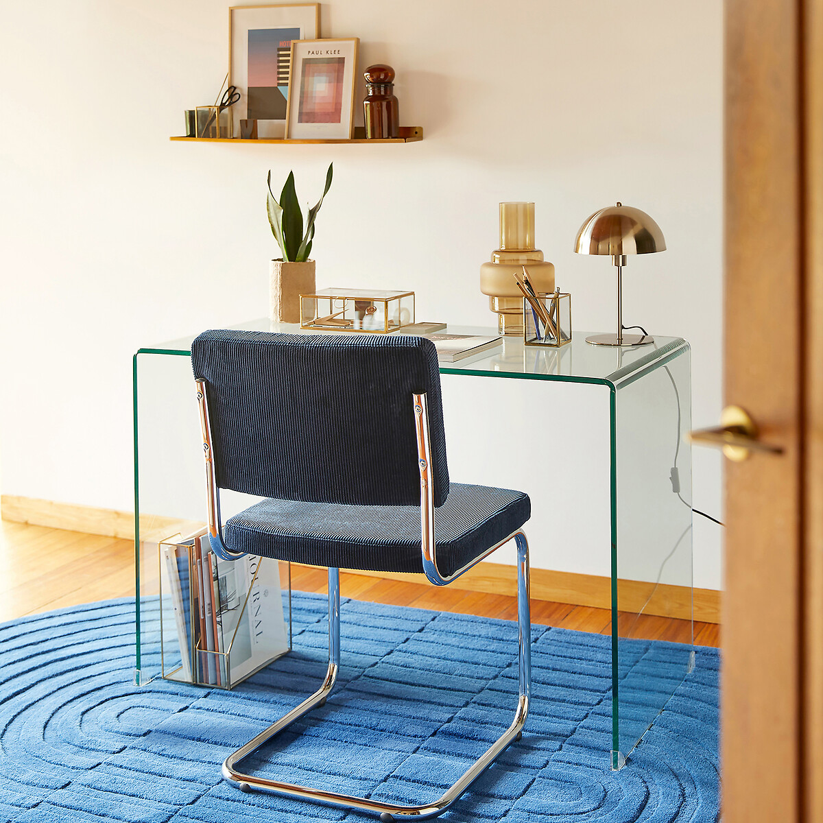Bureau console en verre trempé, Joan verre transparent, LA REDOUTE INTERIEURS