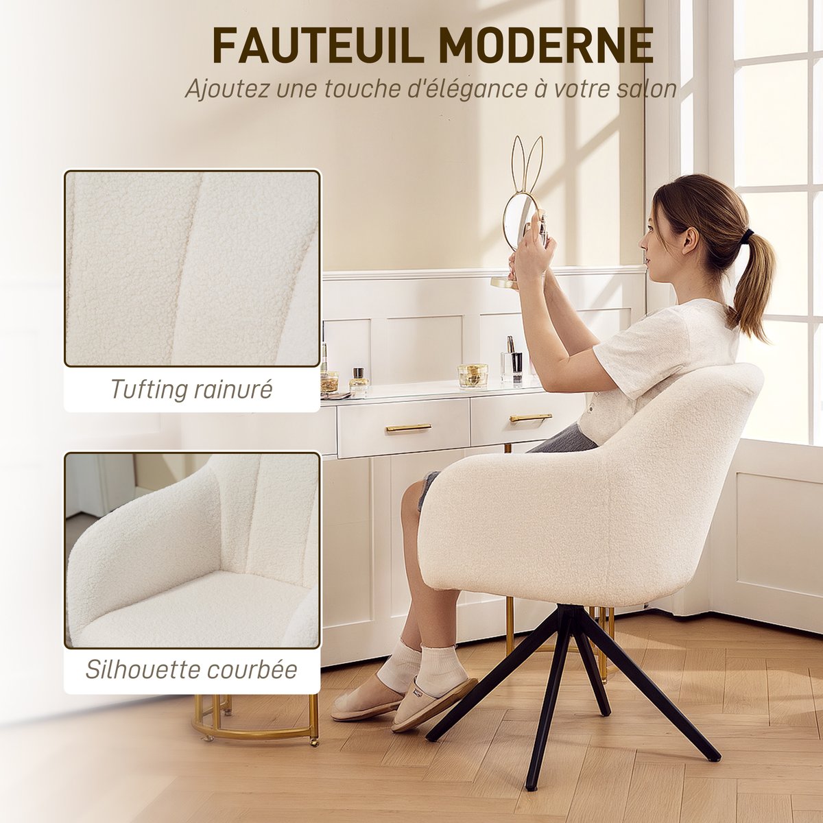Accent Chair Polyester Blanc blanc, HOMCOM