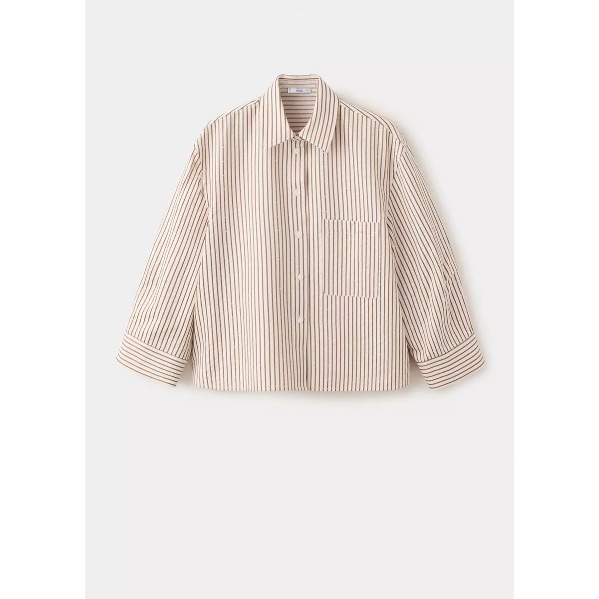 Chemise rayée avec strass marron, MANGO