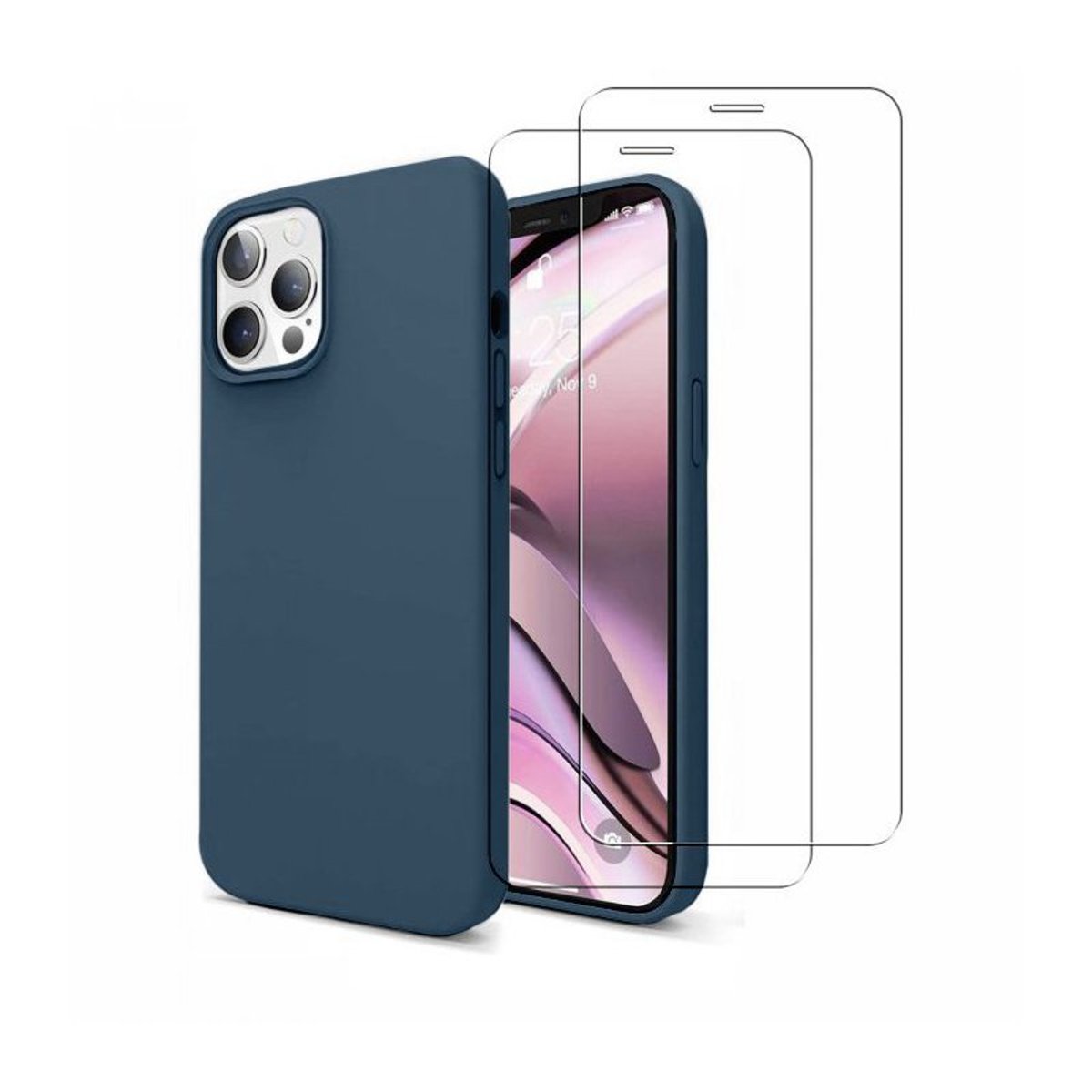 Coque iPhone 13 Pro antichoc + 2 vitres bleu, EVETANE