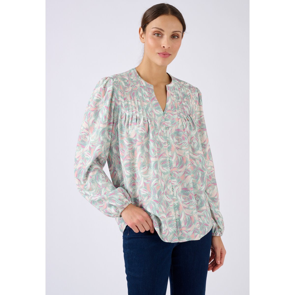 Chemisier imprimé pure viscose vert tachiste, DAMART