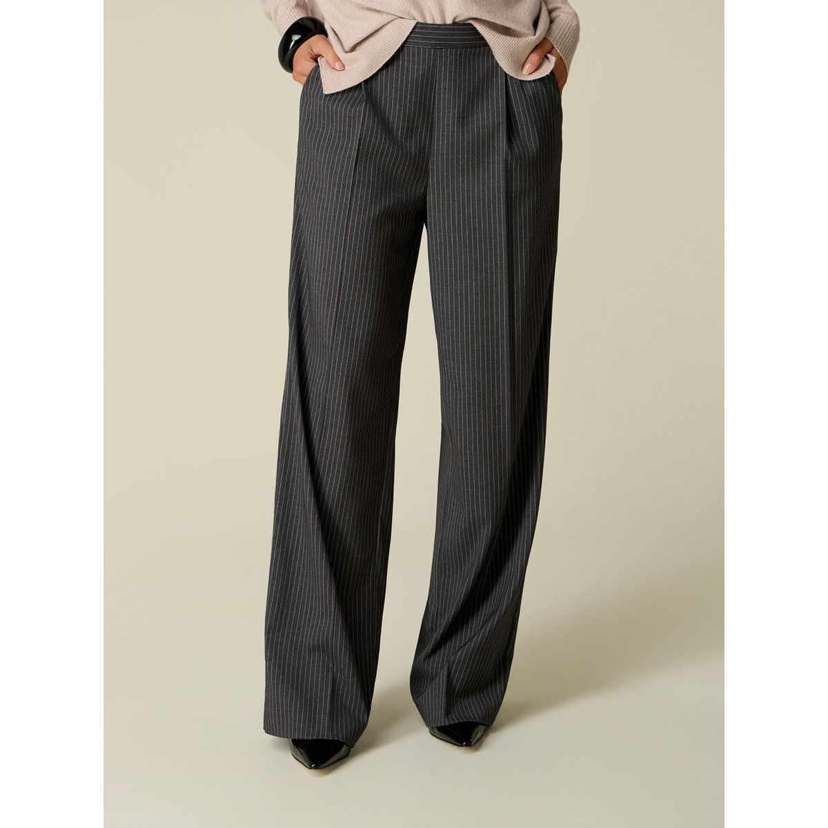 Pantalon palazzo à rayures gris, OLTRE