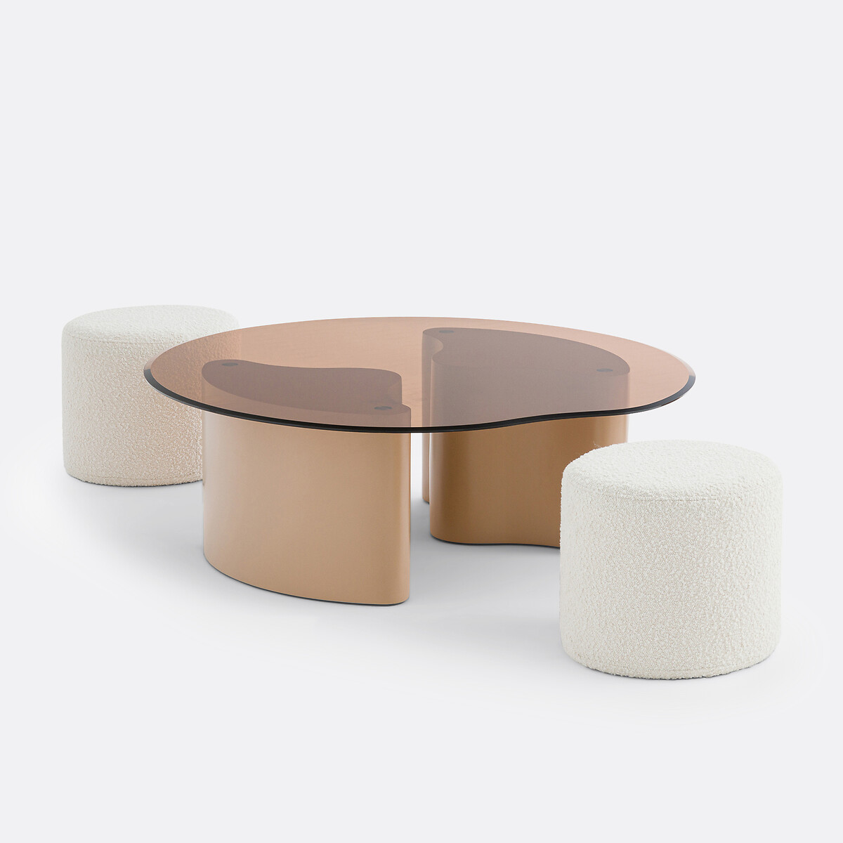 Mesa de centro com 2 pufes, POGLIO âmbar, LA REDOUTE INTERIEURS