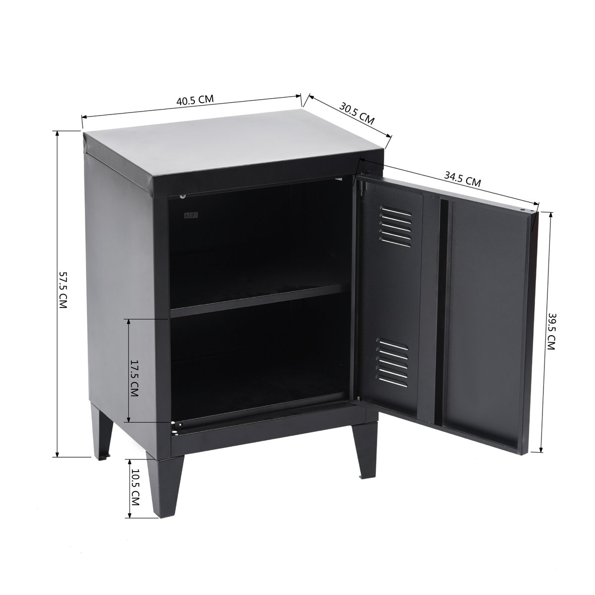 Armoire de rangement en métal 1 porte 1 étagère style industriel, GRAVES noir, MEUBLES COSY