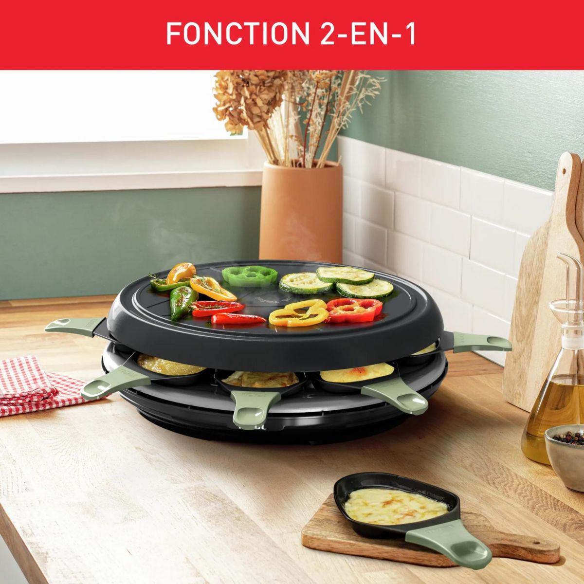 Raclette RE31E810 eco 8 coupelles noir noir, TEFAL