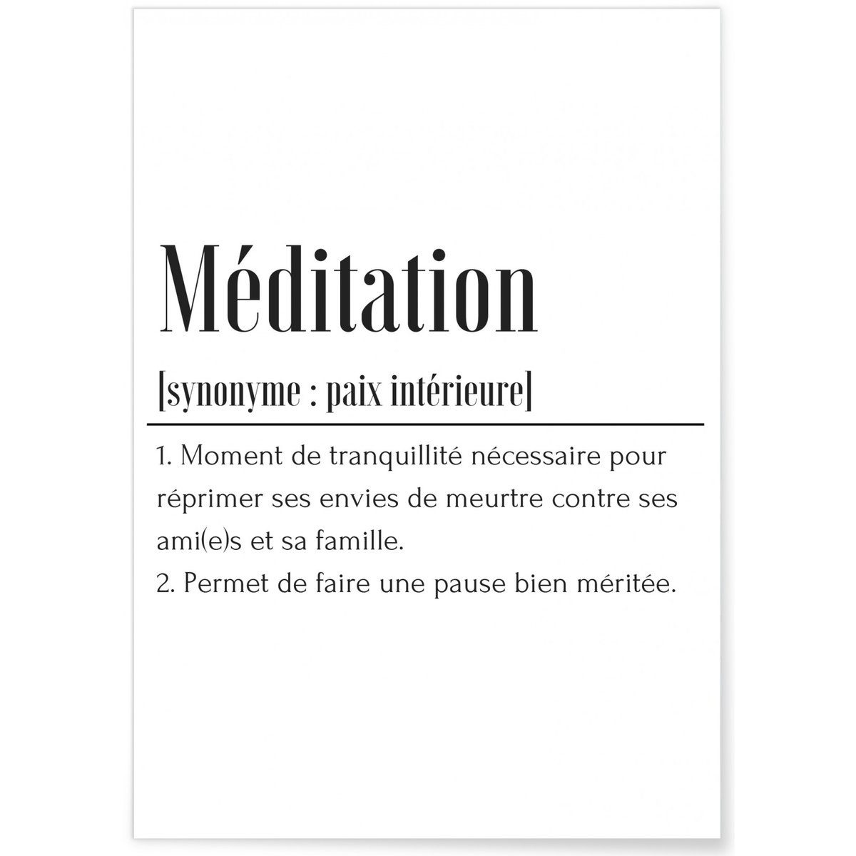 Affiche Définition Méditation blanc, L'AFFICHERIE