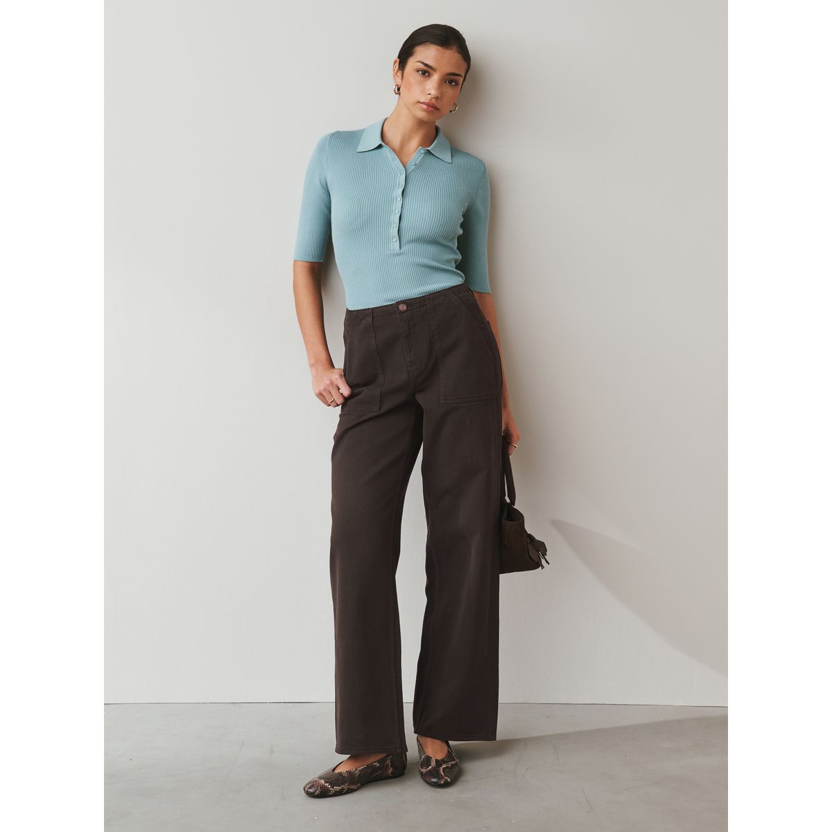 Jean large style militaire marron chocolat, NEXT