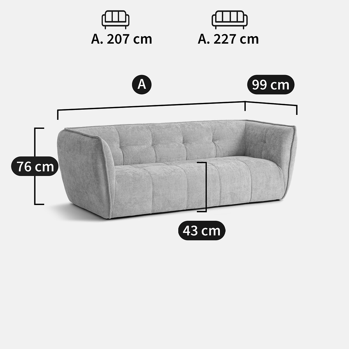 Canapé chenille croisée, 2, 3 ou 4 places, SIMONE taupe, LA REDOUTE INTERIEURS