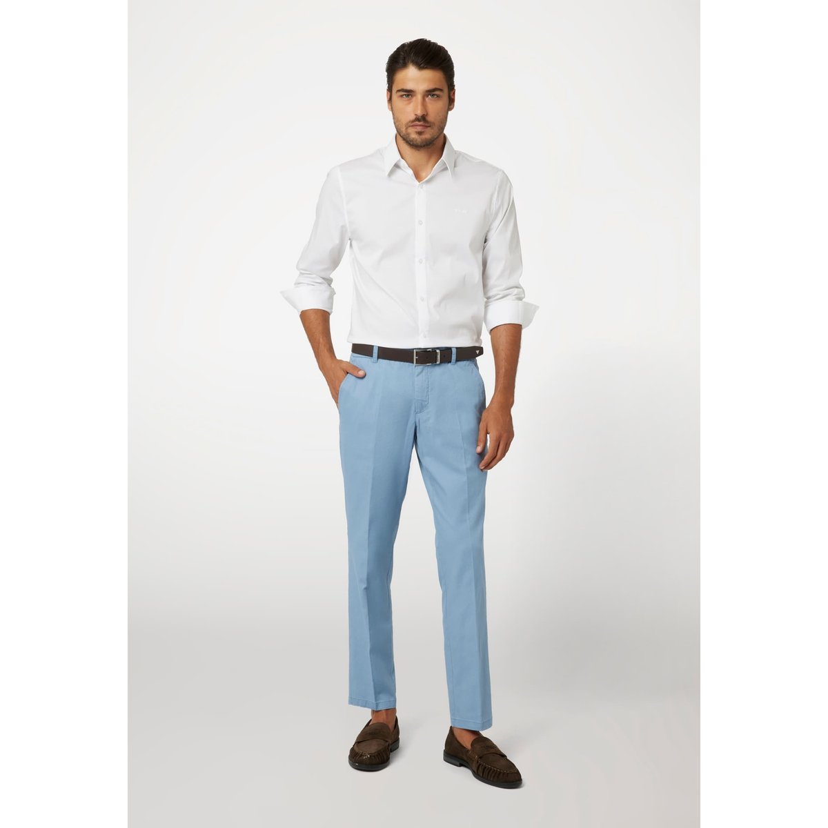 Pantalon Slim En Lin Mélangé bleu, GUESS