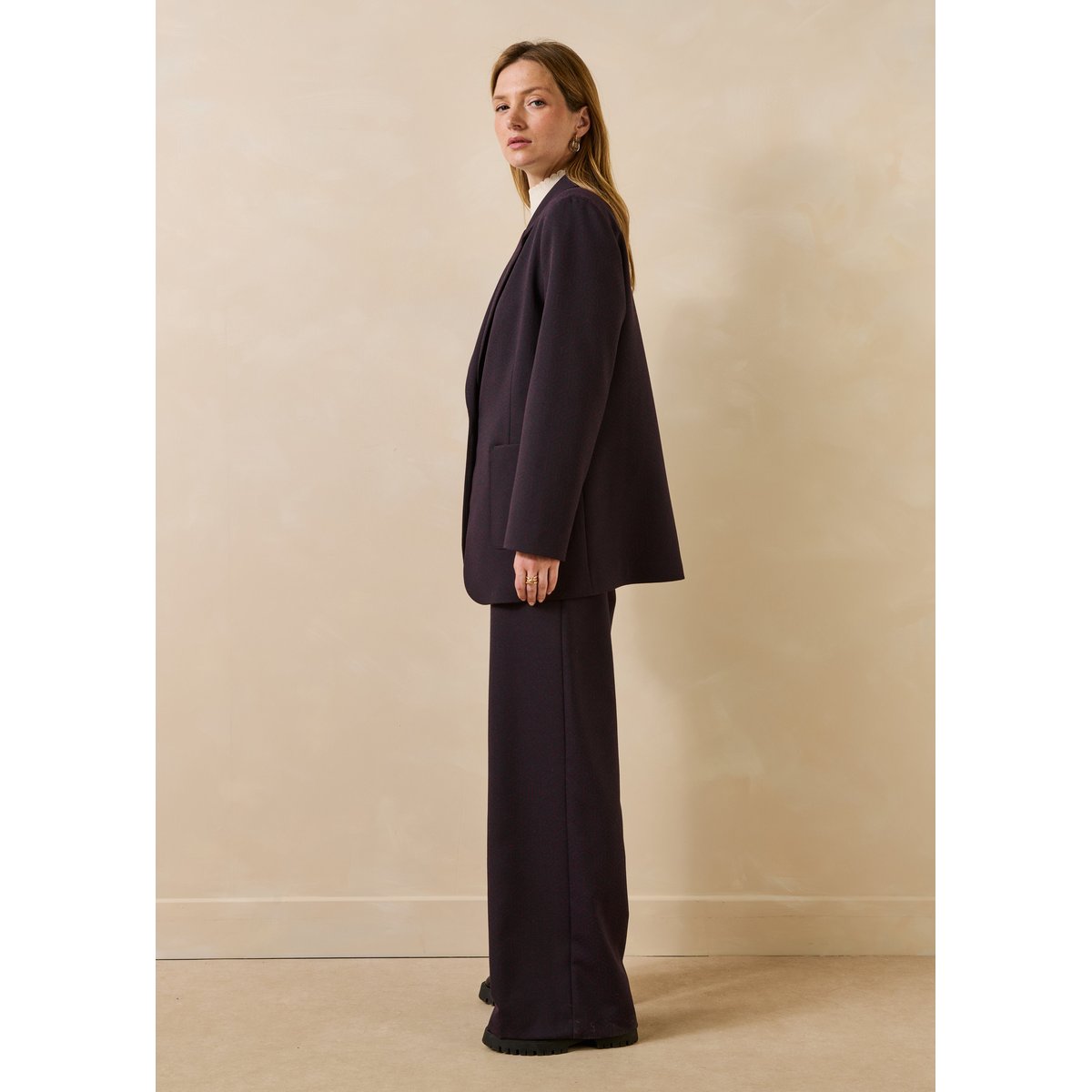 Veste de tailleur en jacquard aubergine/encre, LA FEE MARABOUTEE