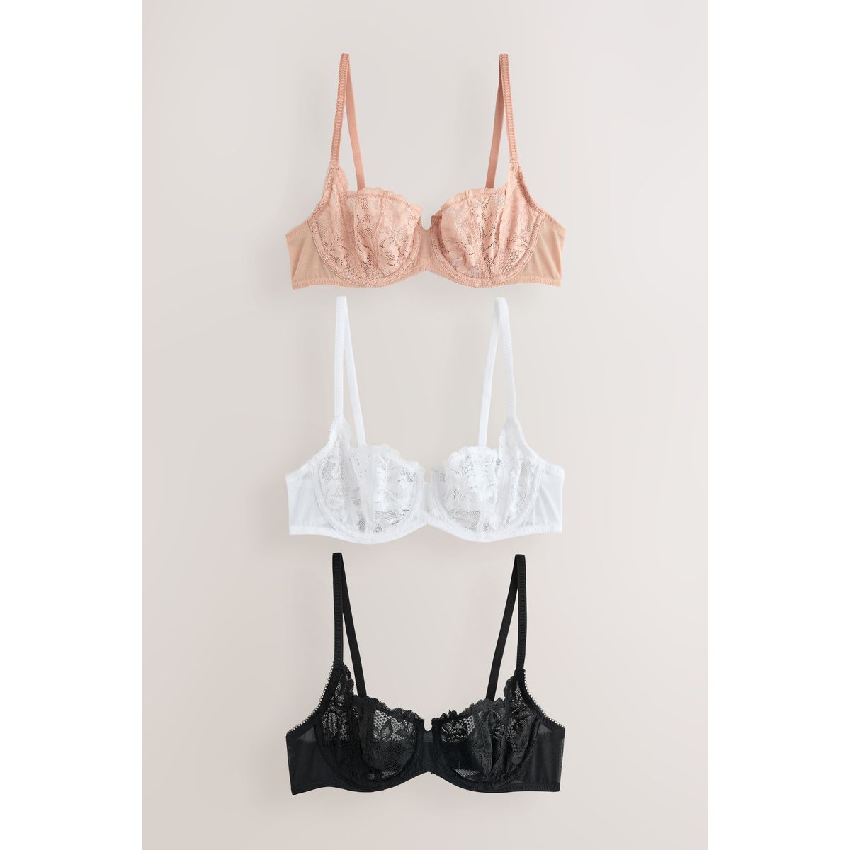 Soutien-gorge balconnet en dentelle, lot de 3 noir/ blanc/ chair, NEXT