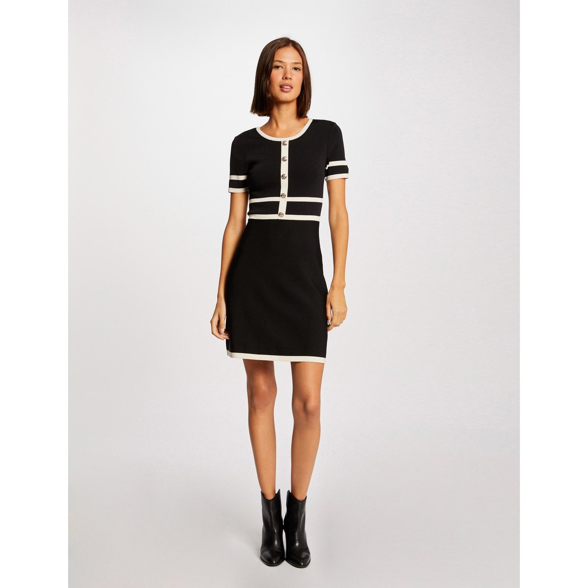 Robe pull droite manches courtes noir, MORGAN