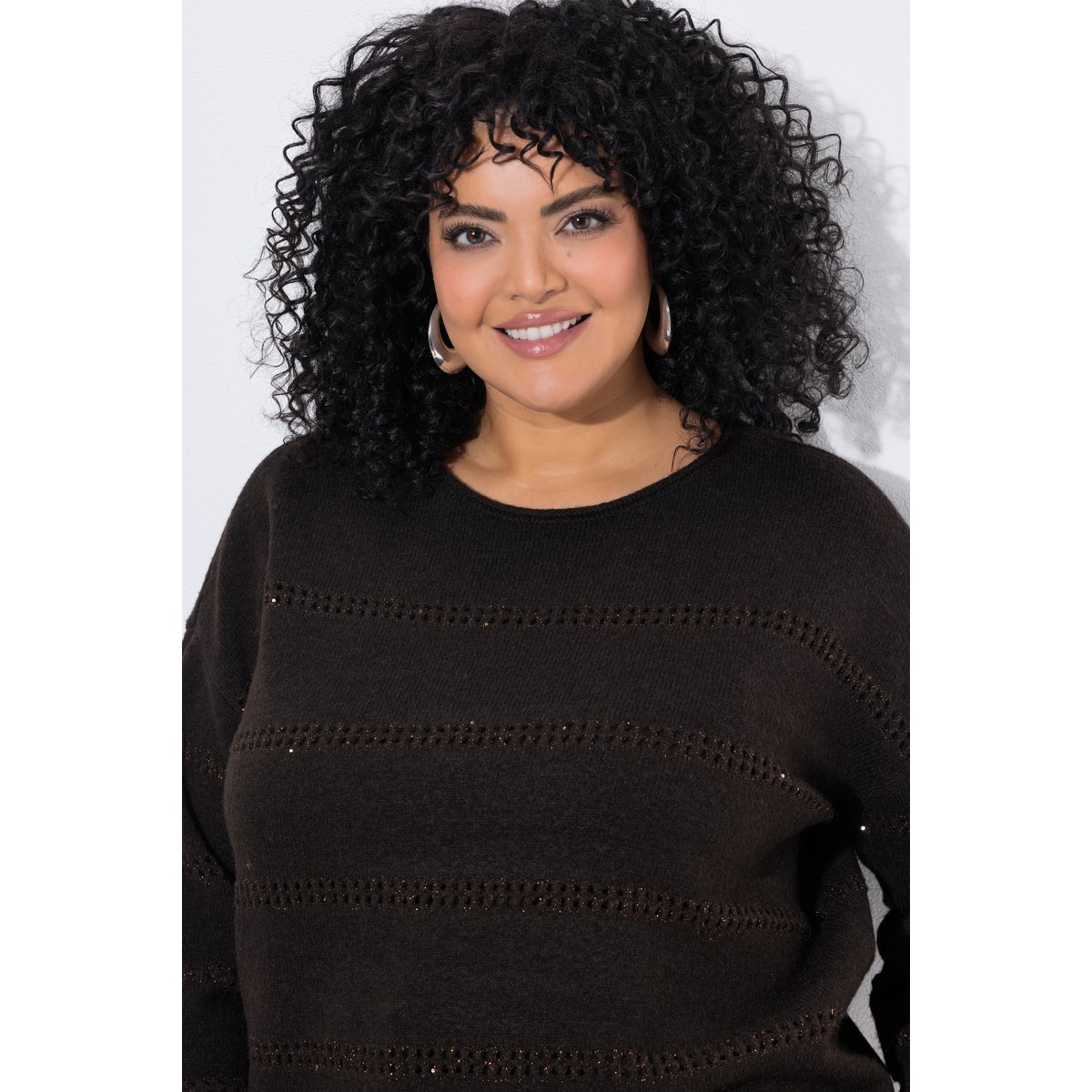 Pull avec bandes ajourées scintillantes acajou, ULLA POPKEN