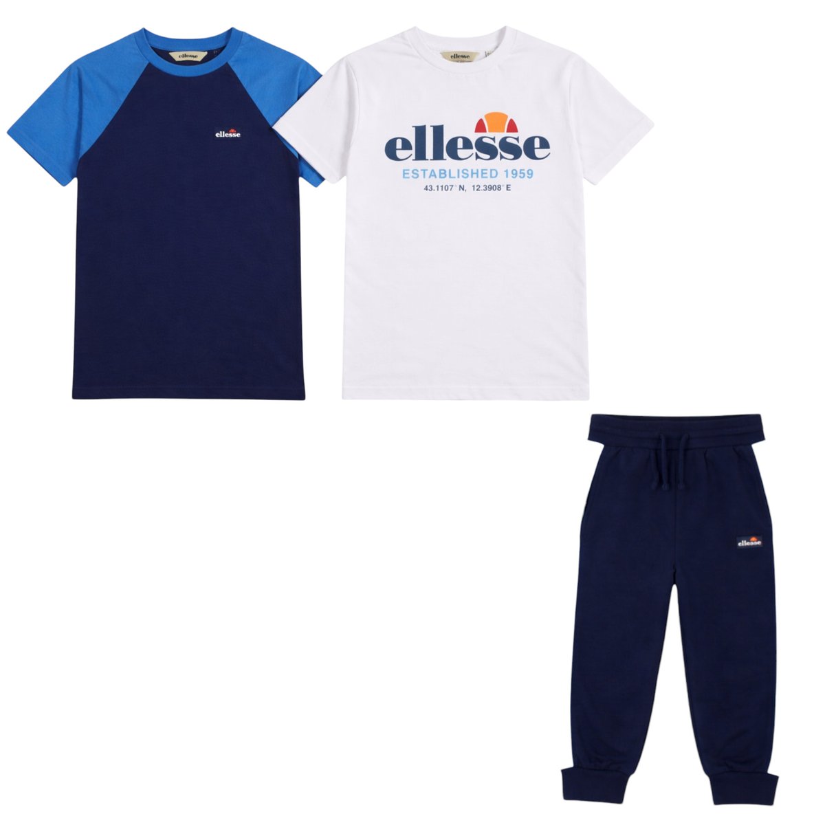 Ensemble pour enfant 3 pièces composé de deux t-shirts et d'un pantalon de survêtement TEAM bleu marine, ELLESSE