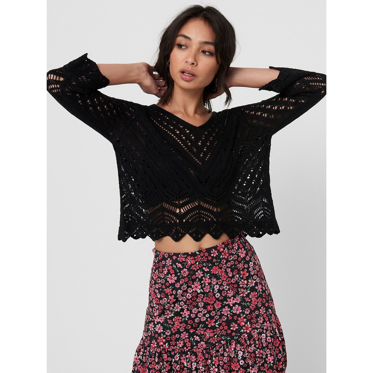 Maglione corto in crochet nero , JDY