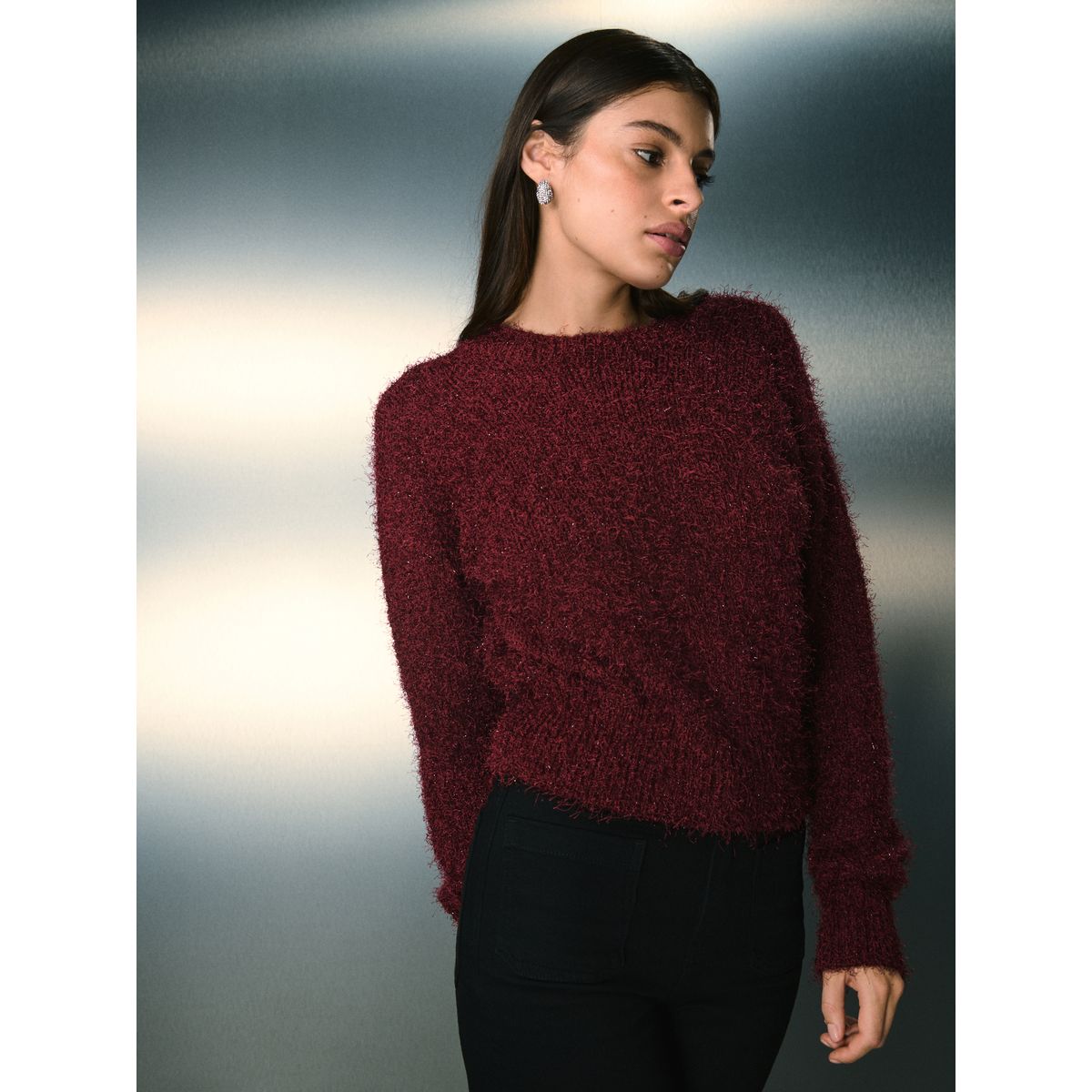Cardigan scintillant réversible à col v rouge bordeaux, NEXT