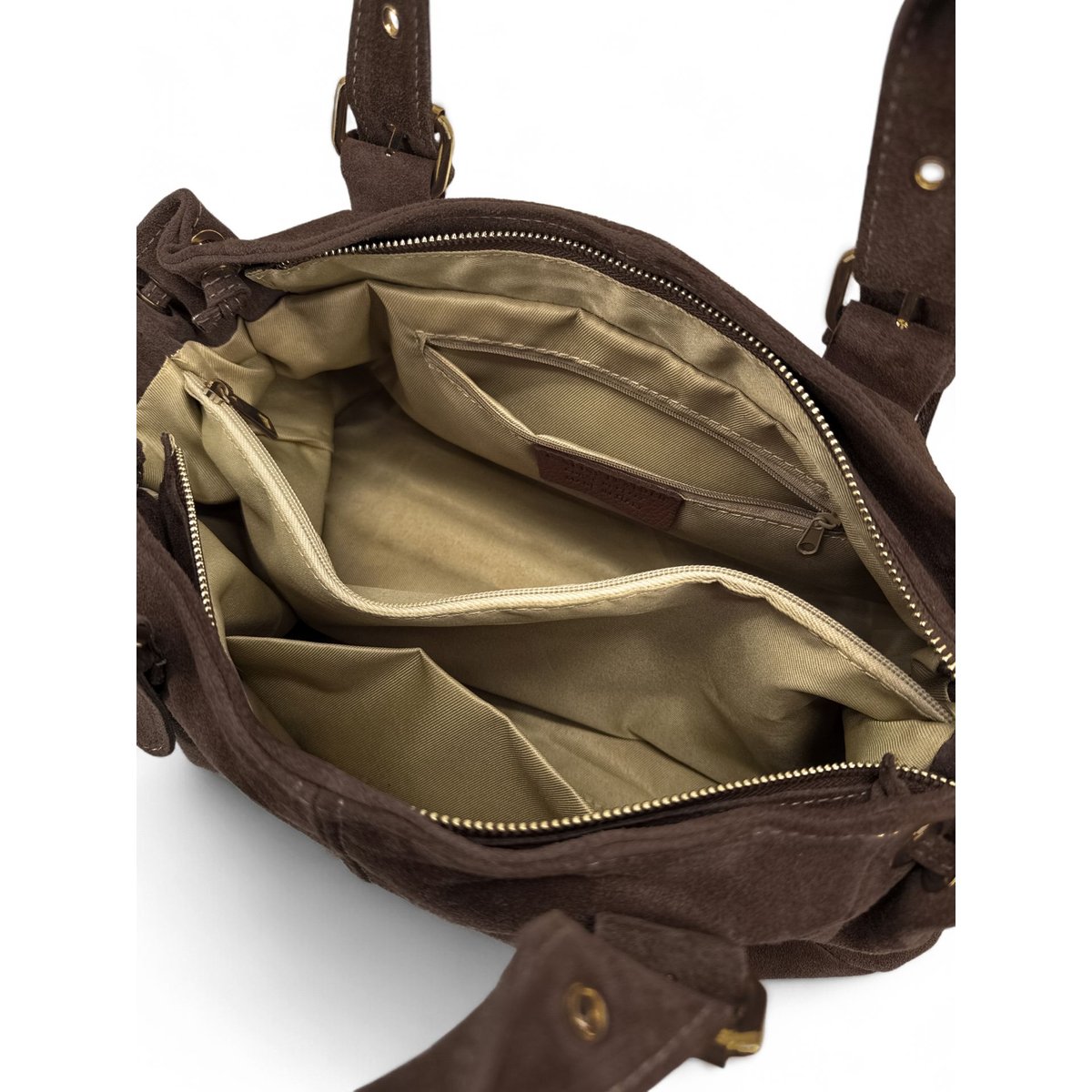 Sac bowling en croûte de cuir PRINCESSE SUEDE XL BRASS chocolat, OH MY BAG