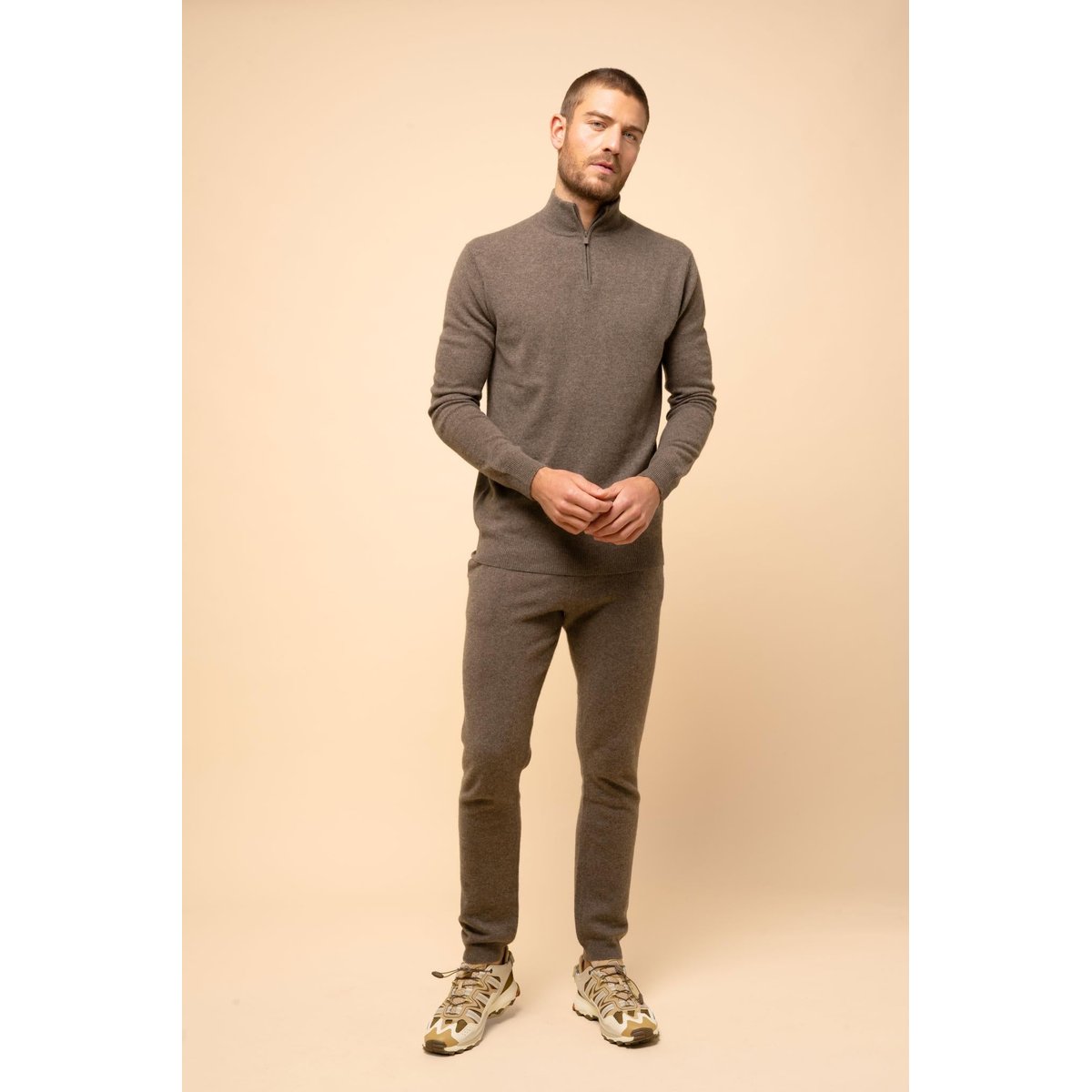 Pull Camionneur Taupe Chiné Bradley marron, JUST CASHMERE